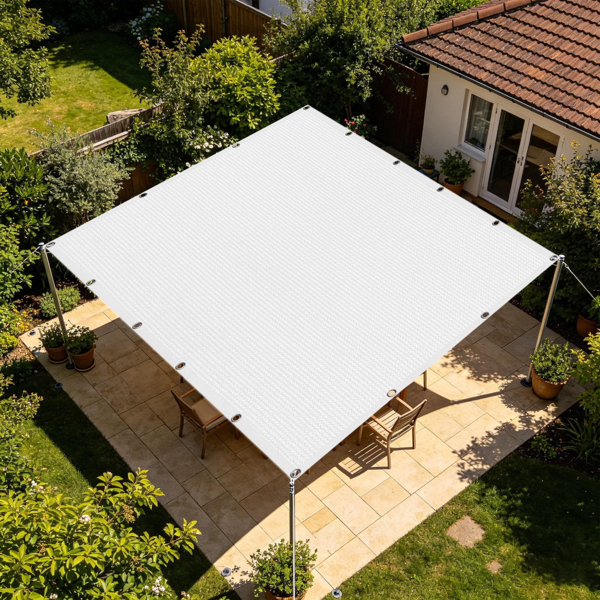 Voile ombrage 1.4 x 6 m blanc pour ombrager la terrasse et le jardin