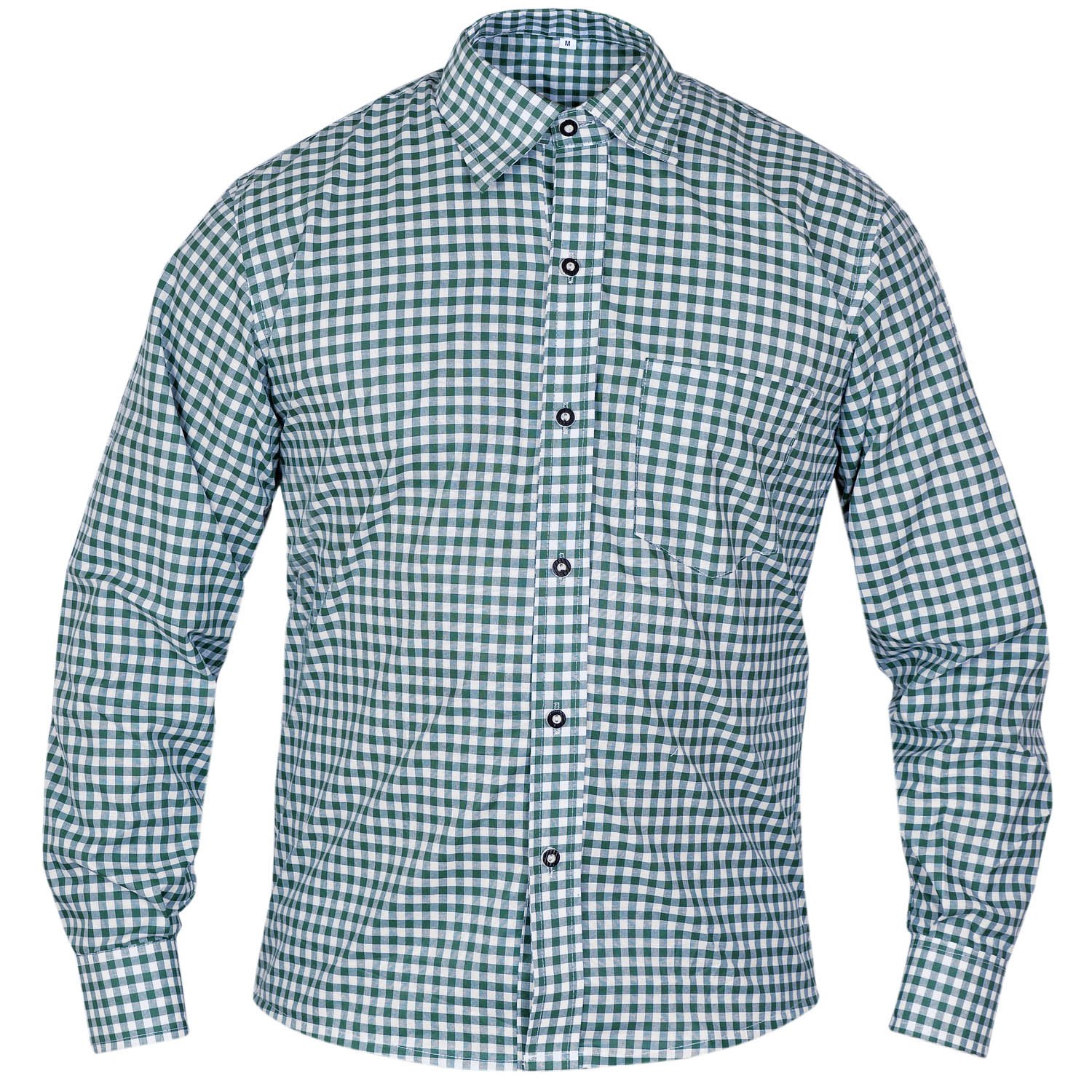 RAC3 German Bavarian Oktoberfest Lederhosen Trachten Checked Shirt (Green, S)