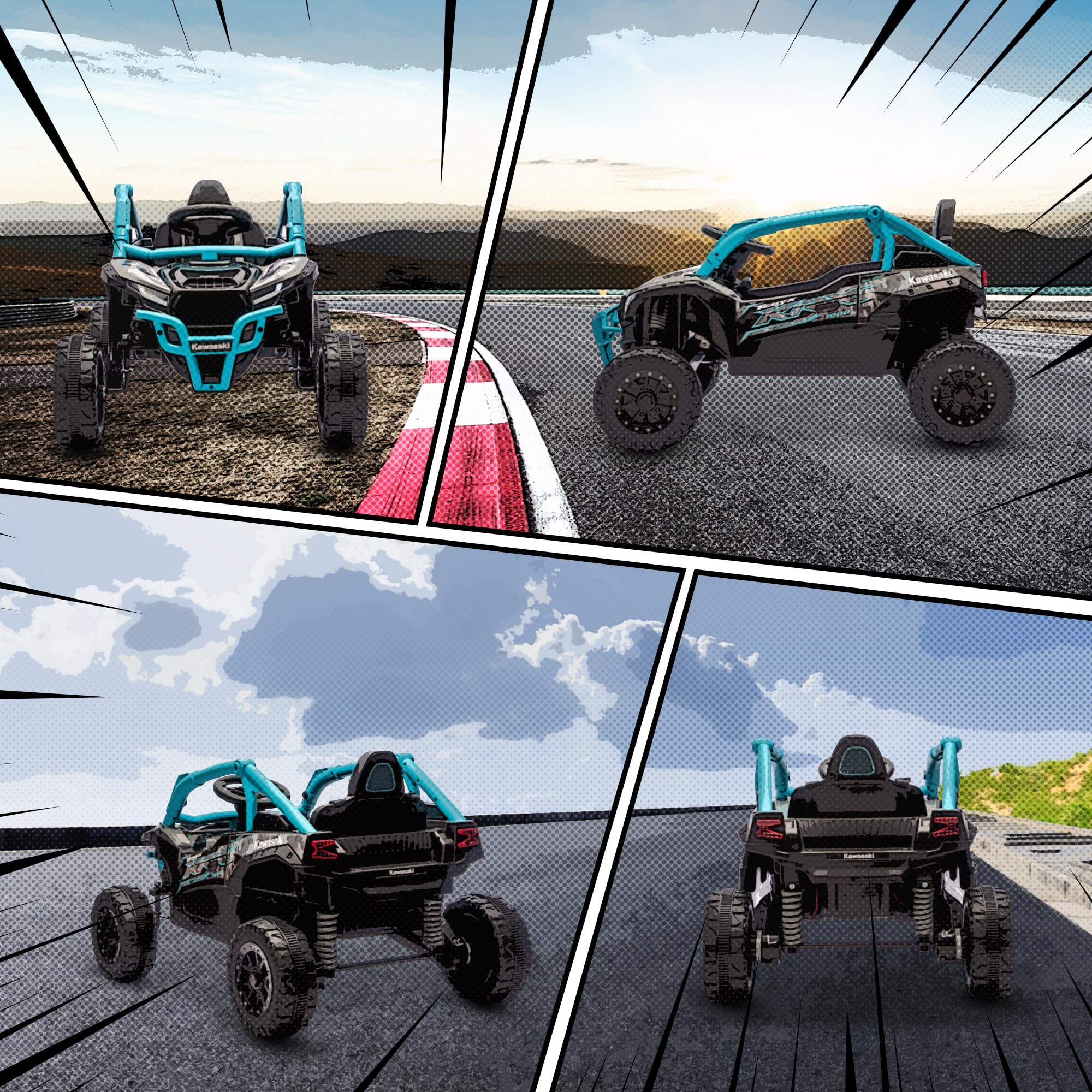 AIYAPLAY Coche Eléctrico para Niños 12V Kawasaki Teryx KRX 1000 UTV con 2 Motores Control Remoto 2,4G Azul