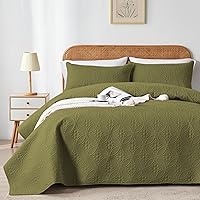 WURUIBO Olive Green Full/Queen Quilt Set - Lightweight Microfiber Bedspread with Pillow Shams, Ultrasonic Embossed All-Season Coverlet