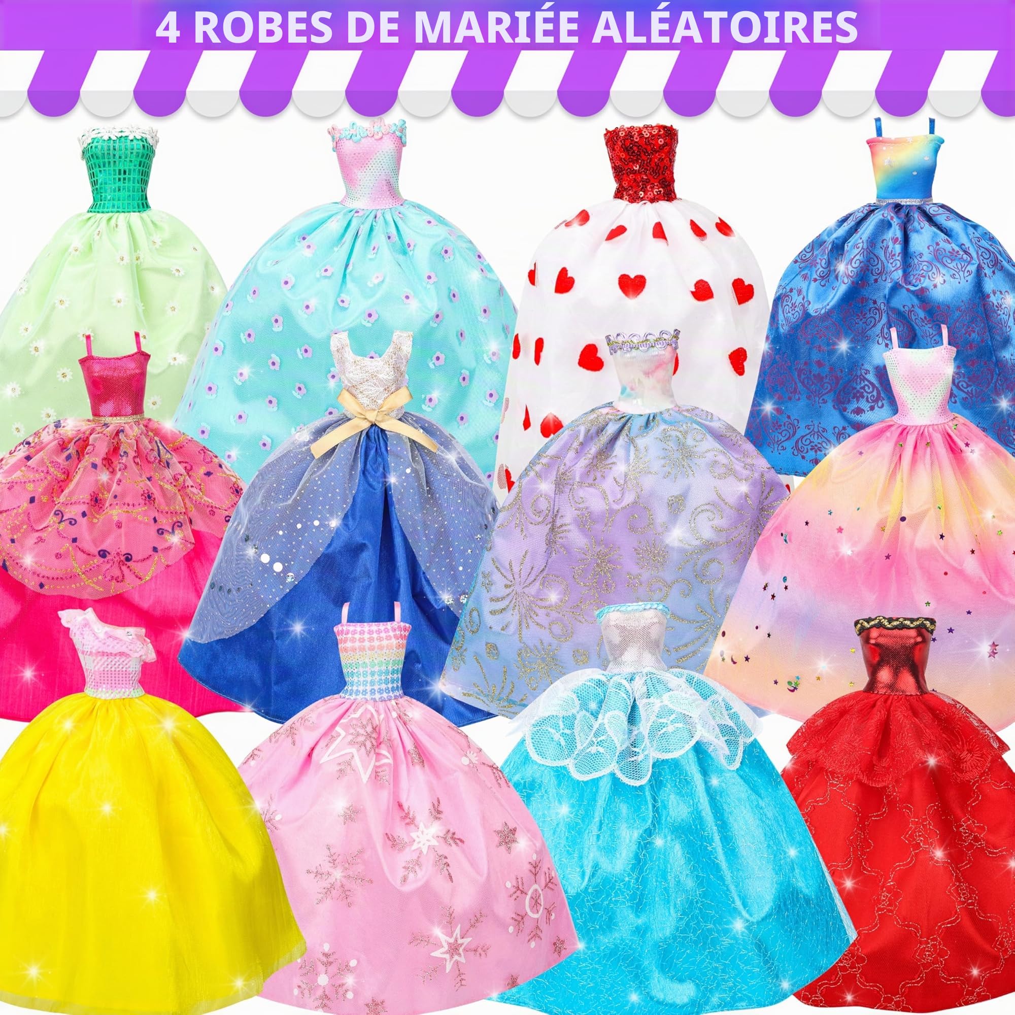 Ensemble cadeau de vêtements de poupée pour poupée et Barbie de 29,2 cm (4 robes de mariée, 2 robes de soirée, 8 robes tendance, 6 tenues décontractées, 2 maillots de bain, 10 chaussures, 20