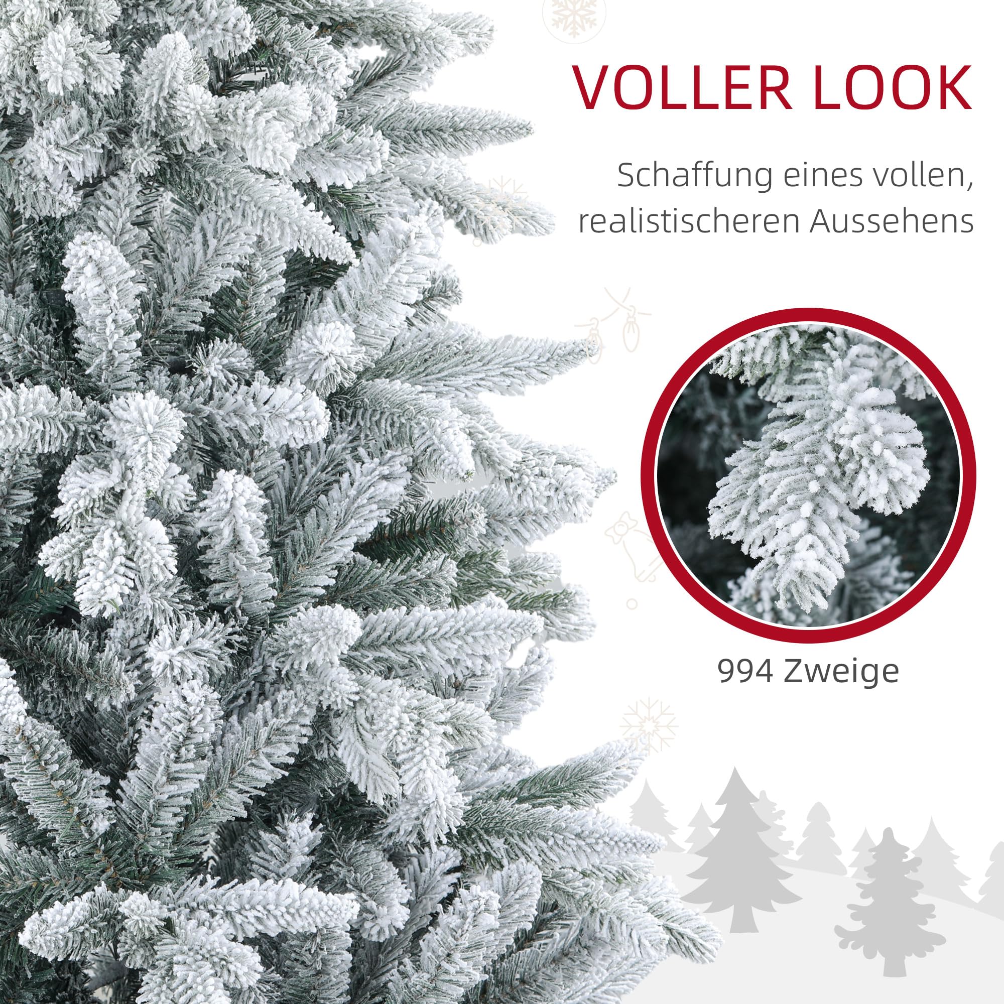 HOMCOM Künstlicher Weihnachtsbaum 180 cm mit Schnee, inkl. Metallständer