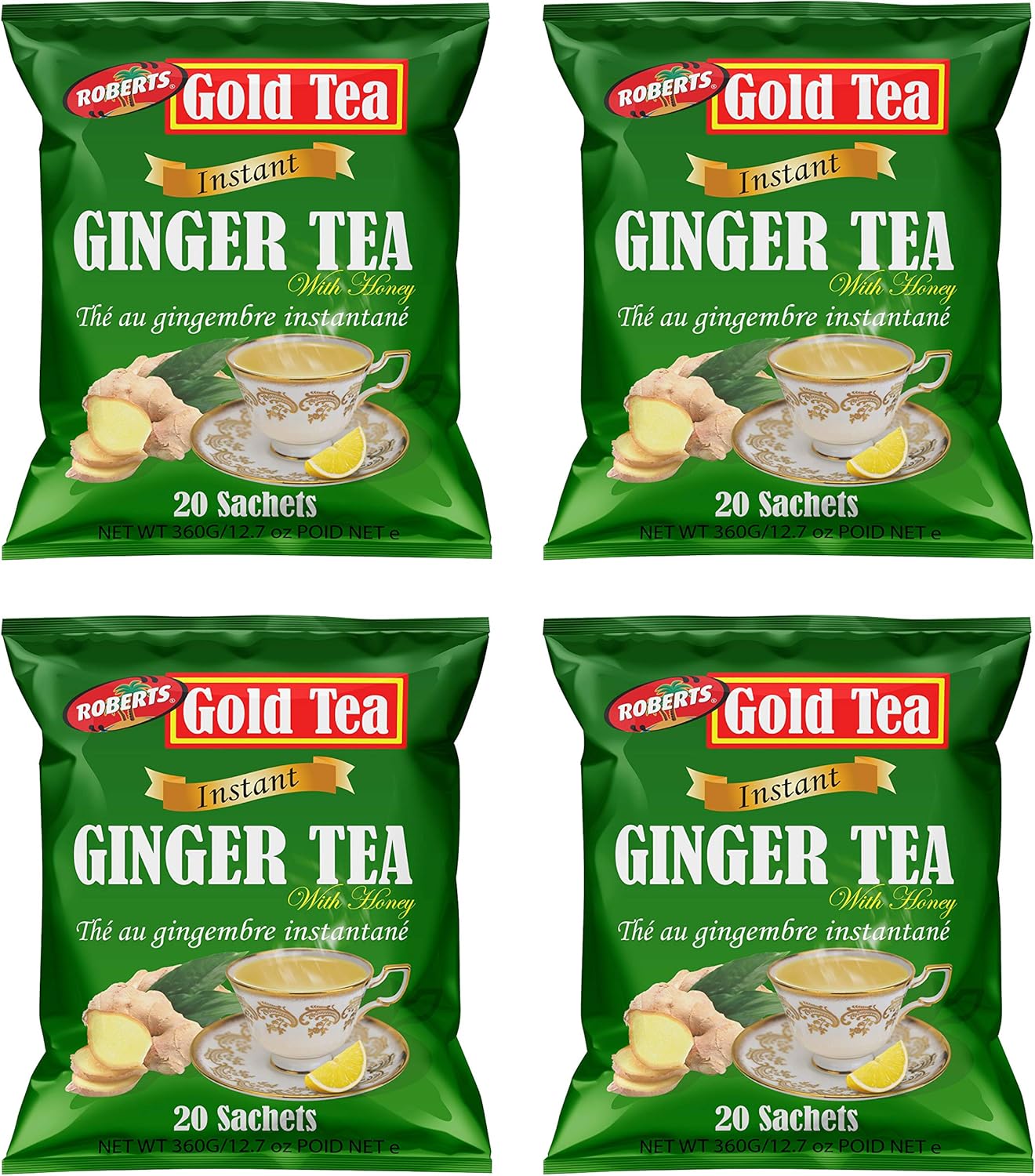 (Pack of 4) Gold Tea Instant Ginger Tea with Honey 360g (20 Sachets) Amazon.co.uk Grocery