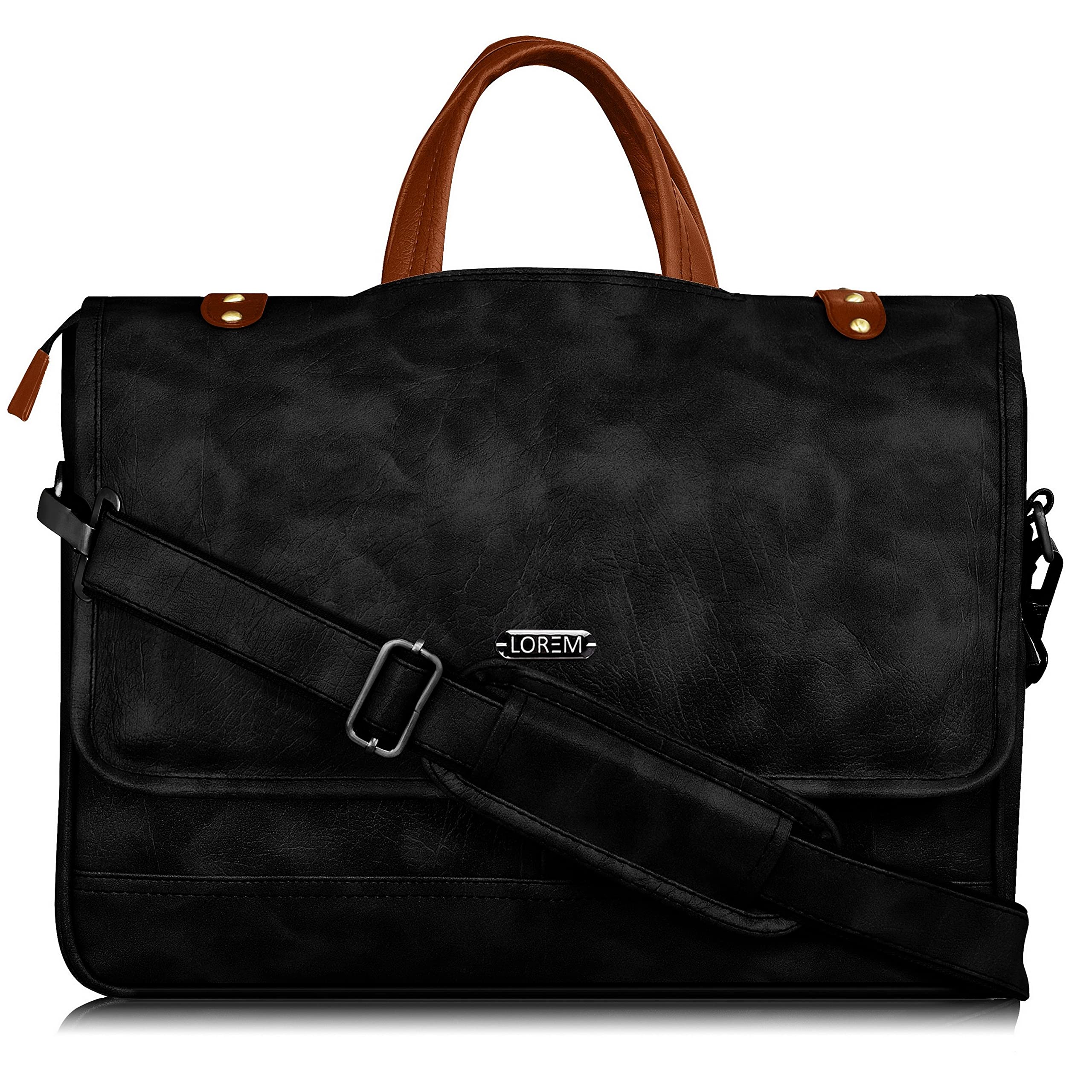 LOREM Black & Tan Faux Leather 10L Laptop Messenger Bag for Men BG48-UFBG (B0B58L32HP) Amazon Price History, Amazon Price Tracker