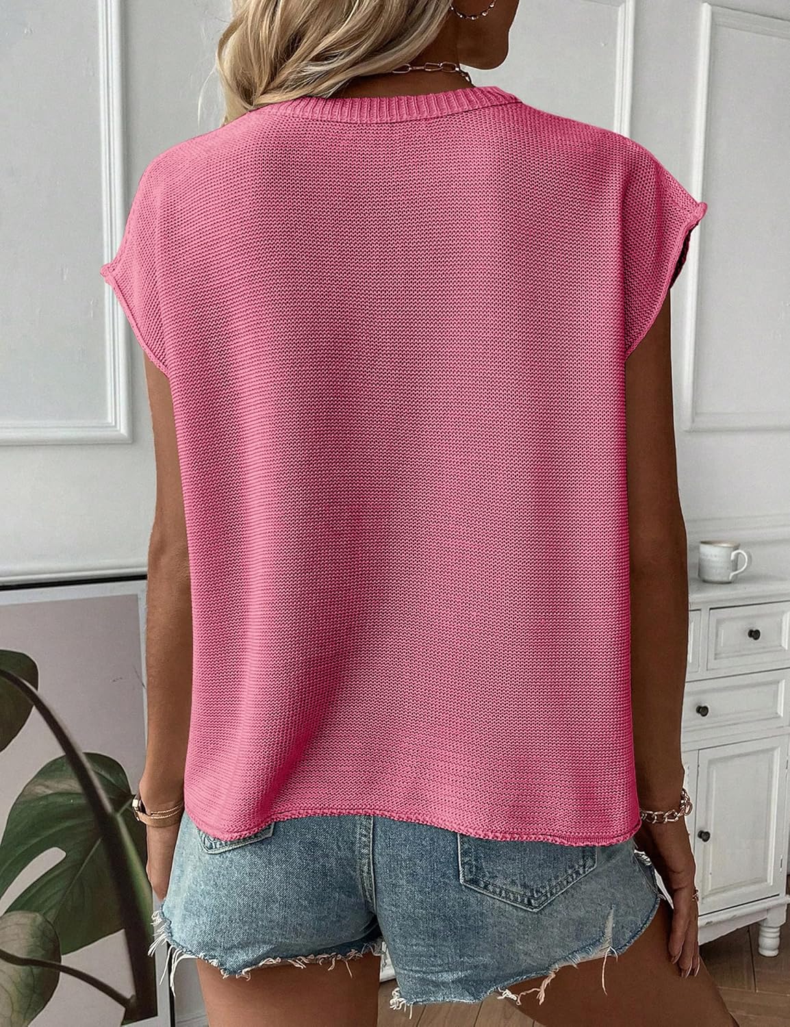 Womens Cap Sleeve Sweater Vest Crew Neck Knit Sleeveless Tank Tops Casual Lightweight Pullover Sweaters - Image 6