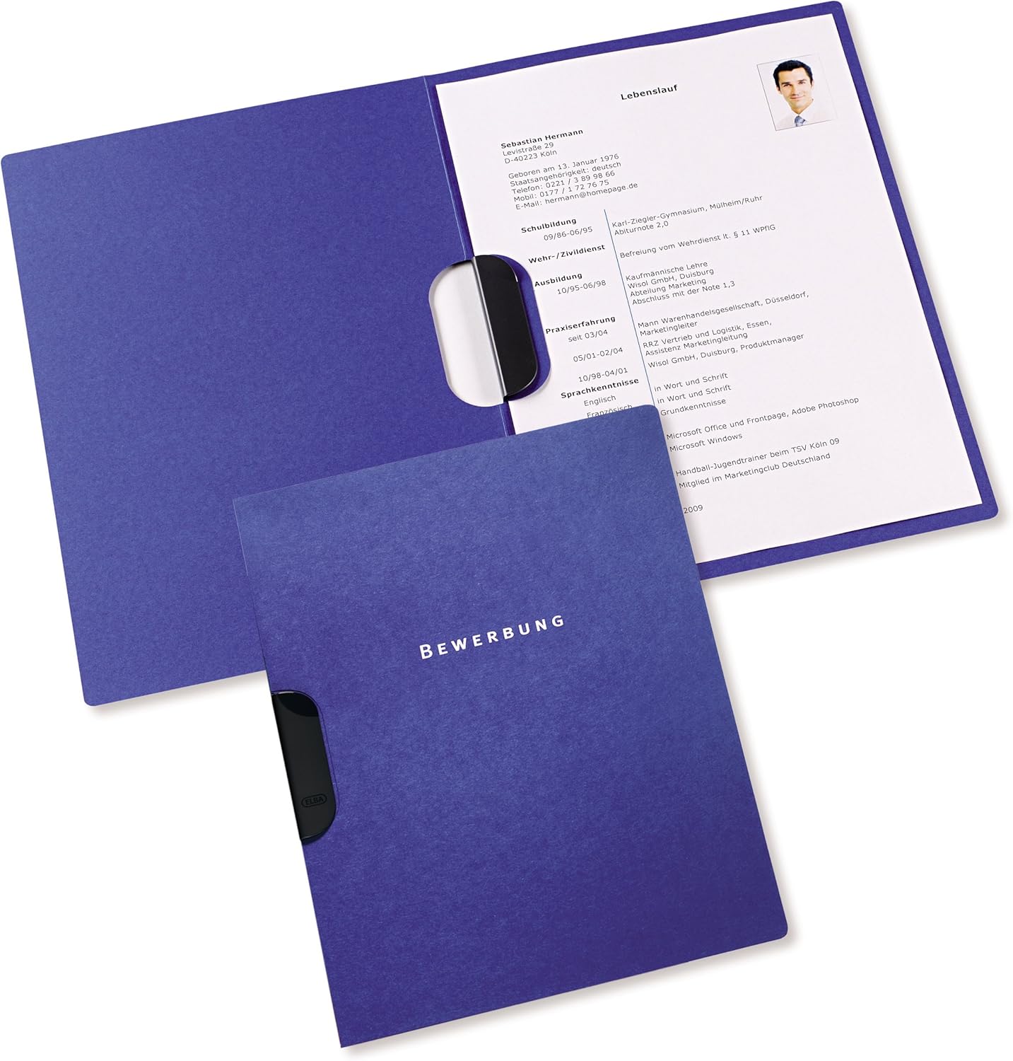 Elba 36411DB Applications Folder 2 Part High Quality Cardboard for 30 DIN A4 Pages with Clip Fix System Set of 10 Dark Blue