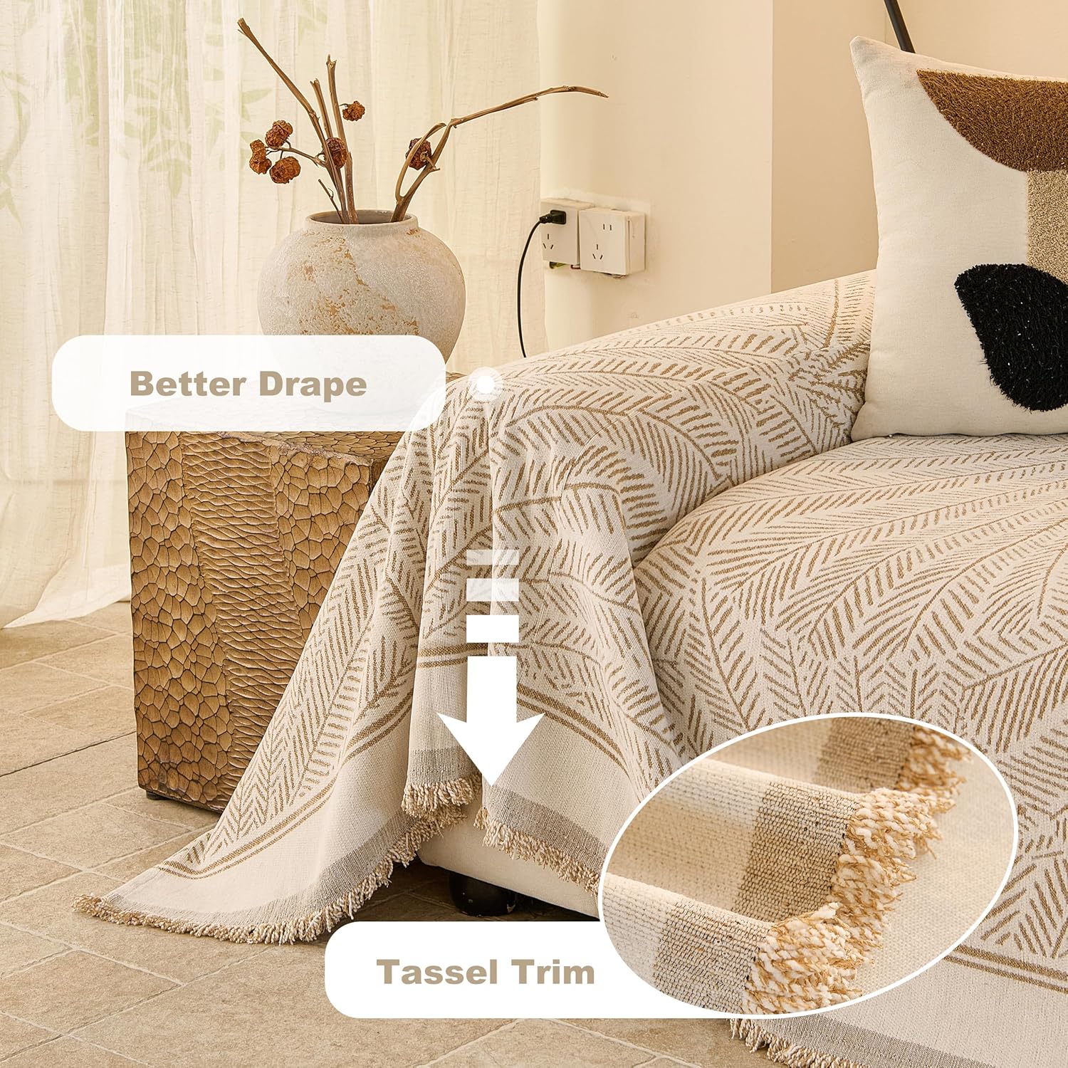 Couch Covers for Sofa, Sofa Covers Washable, Sectional Couch Covers, Sofa Covers for 2 Cushion Couch, Non Slip Stripe Sofa Slipcovers Furniture Protector (Khaki, 71x118)