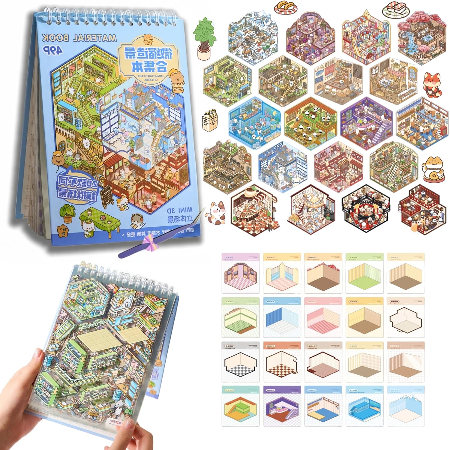 DSNJPZX DIY 20 Sets 3D Sticker Scene Book - Stickers for Kids - Reusable Stickers - Improve Children's Imagination and Creativity - Enhance Parent-Child Relationship - Easter Birthday Gift. (Black)