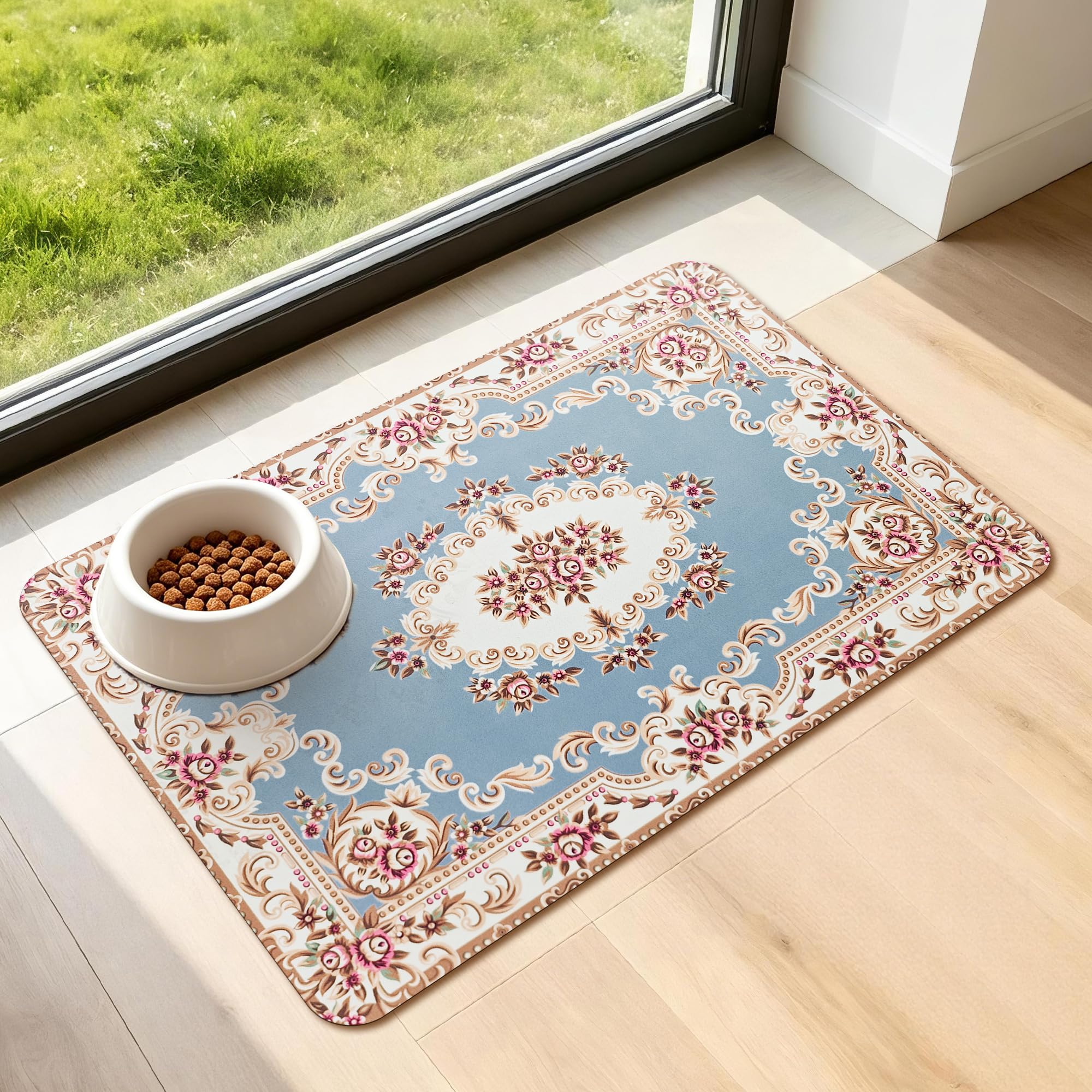 Dog Feeding Mats for Floors Absorbent Cat Food Bowl Mat Non Slip 40x60cm