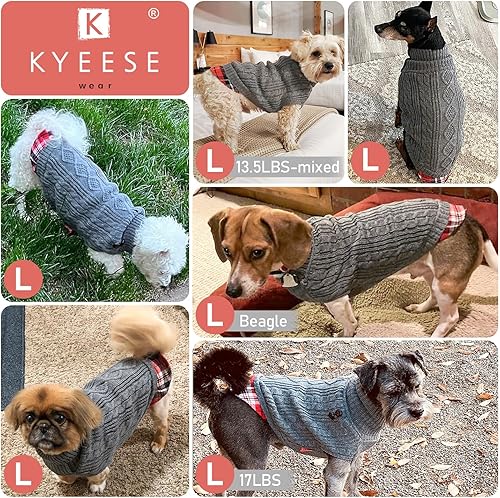 Miniatura 5 de KYEESE Dog Sweater Soft Pullover Dog Sweaters for Small Dogs Male Warm Turtleneck Small Dogs Sweater Stretchy Knitwear Cat Clothes with Gingham Gris