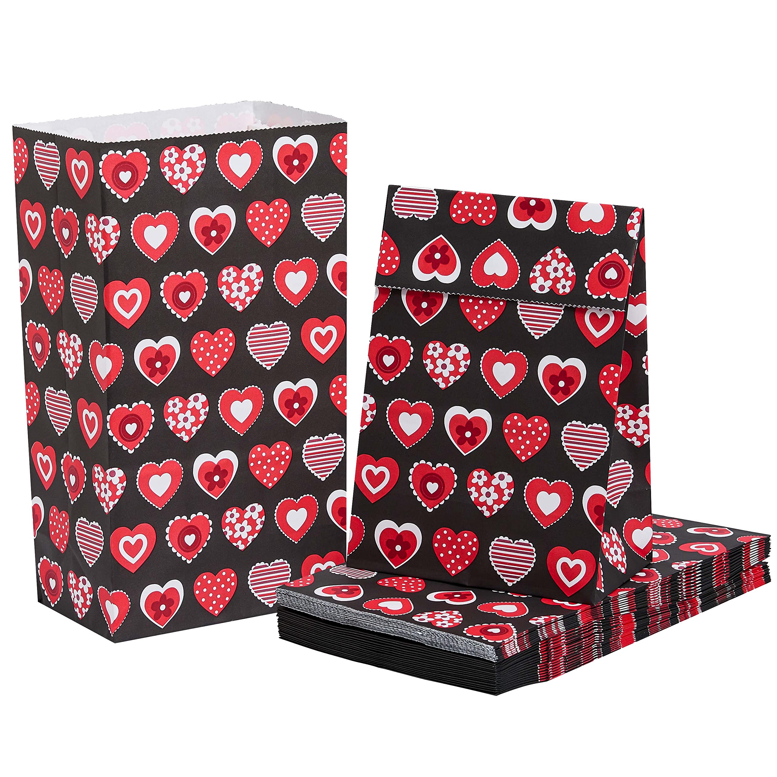 SUNCOLOR 30 Pack Red Heart Party Favor Bags Goodie Bags for Kids Class Party Gift Bags/Valentines Day/Mother's day