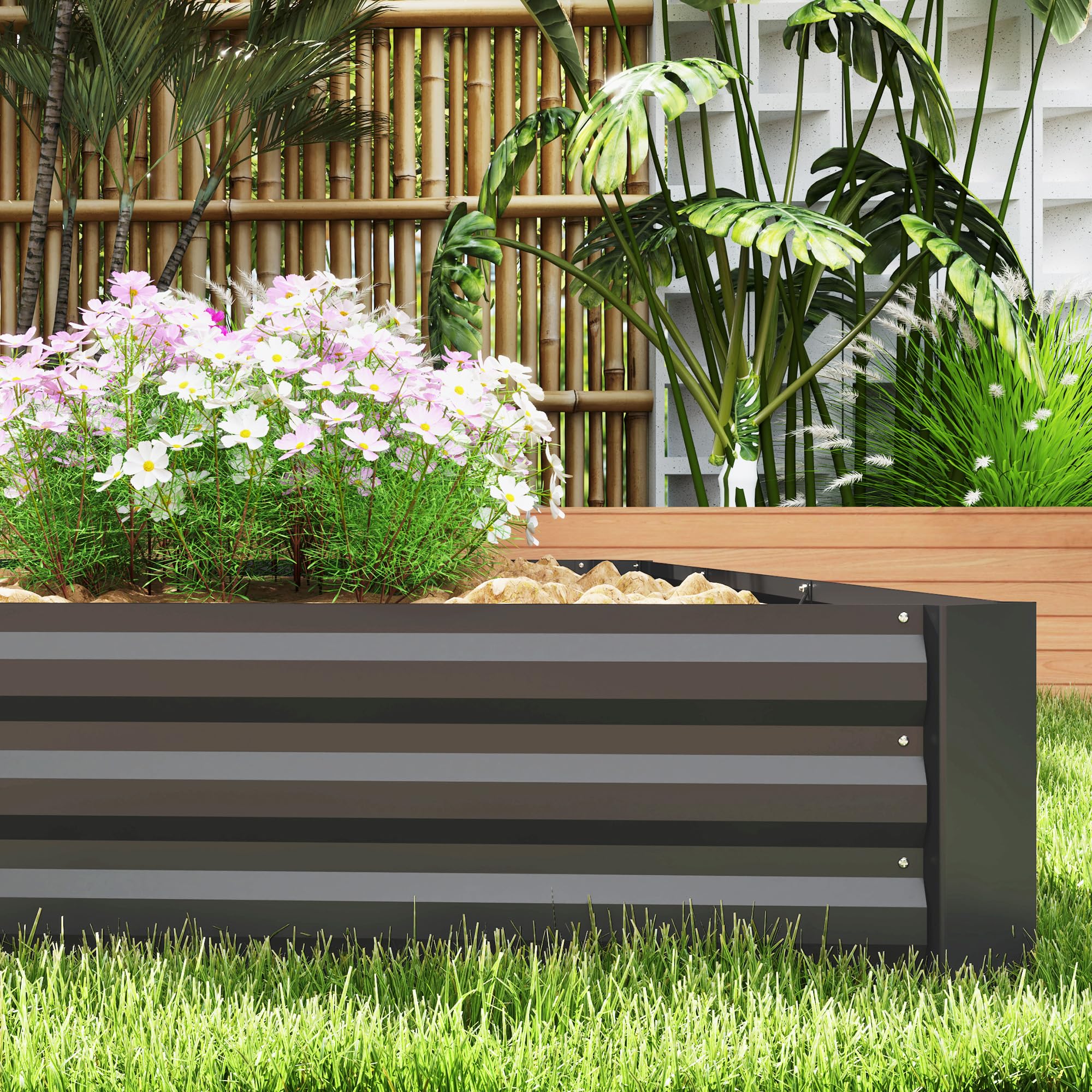 Outsunny Letto per Orto Rialzato da Esterno 835L, Fioriera da Balcone in Acciaio Galvanizzato con Fondo Aperto, per Piante, Fiori e Verdure, 240x120x30cm, Grigio Scuro