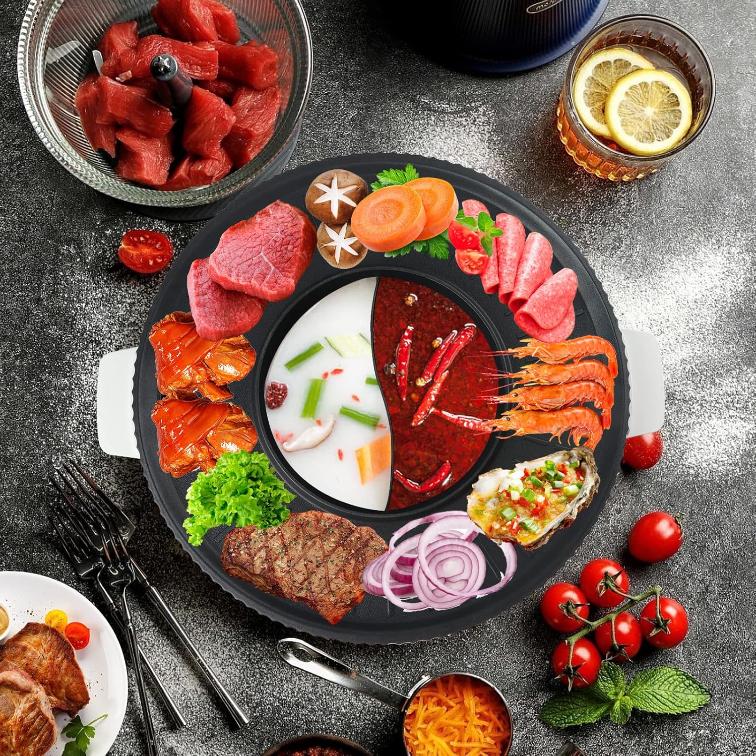 Hot Pot Electric with Grill for 18 People, 2000W 2 in 1 Electric Hot Pot with