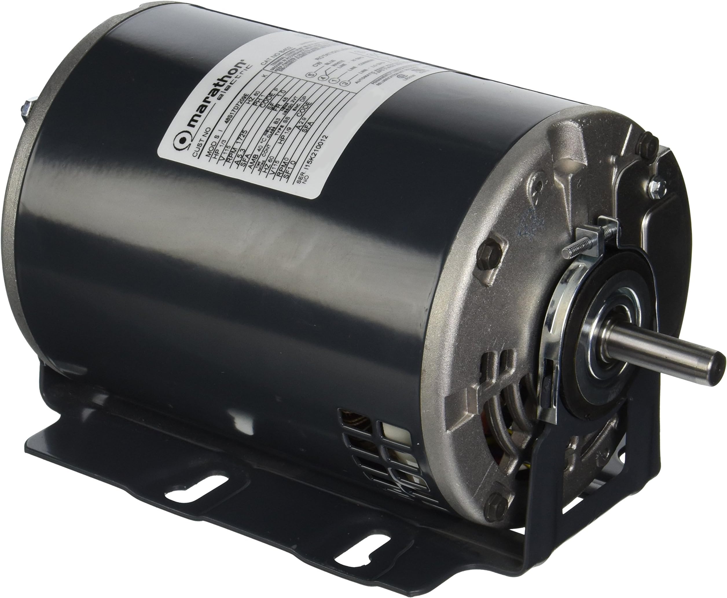 Marathon B402 48Y Frame Totally Enclosed 48S17D7209 Attic Fan Motor, 1/3 hp, 1800/1200 RPM, 115 VAC, 1 Split Phase, 2 Speeds, Ball Bearing, Resilient Base
