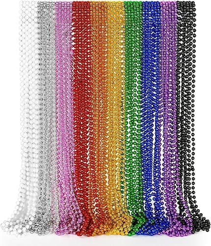 50 PCS Collares de Cuentas de Mardi Gras, Metálicos 10 Tipos de Collares de Cuentas Recuerdos de Fiesta, Collar de Mardi Gras de 33", Accesorios de