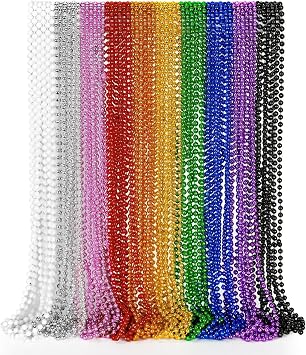 EOBOH 50PCS Mardi Gras Beads, Metallic 10 Kinds of Bead Necklace Party Favors, 33" Mardi Gras Necklace Stuff, Festival Parade Throw Accessories for Wedding Birthday Celebrations Decorations