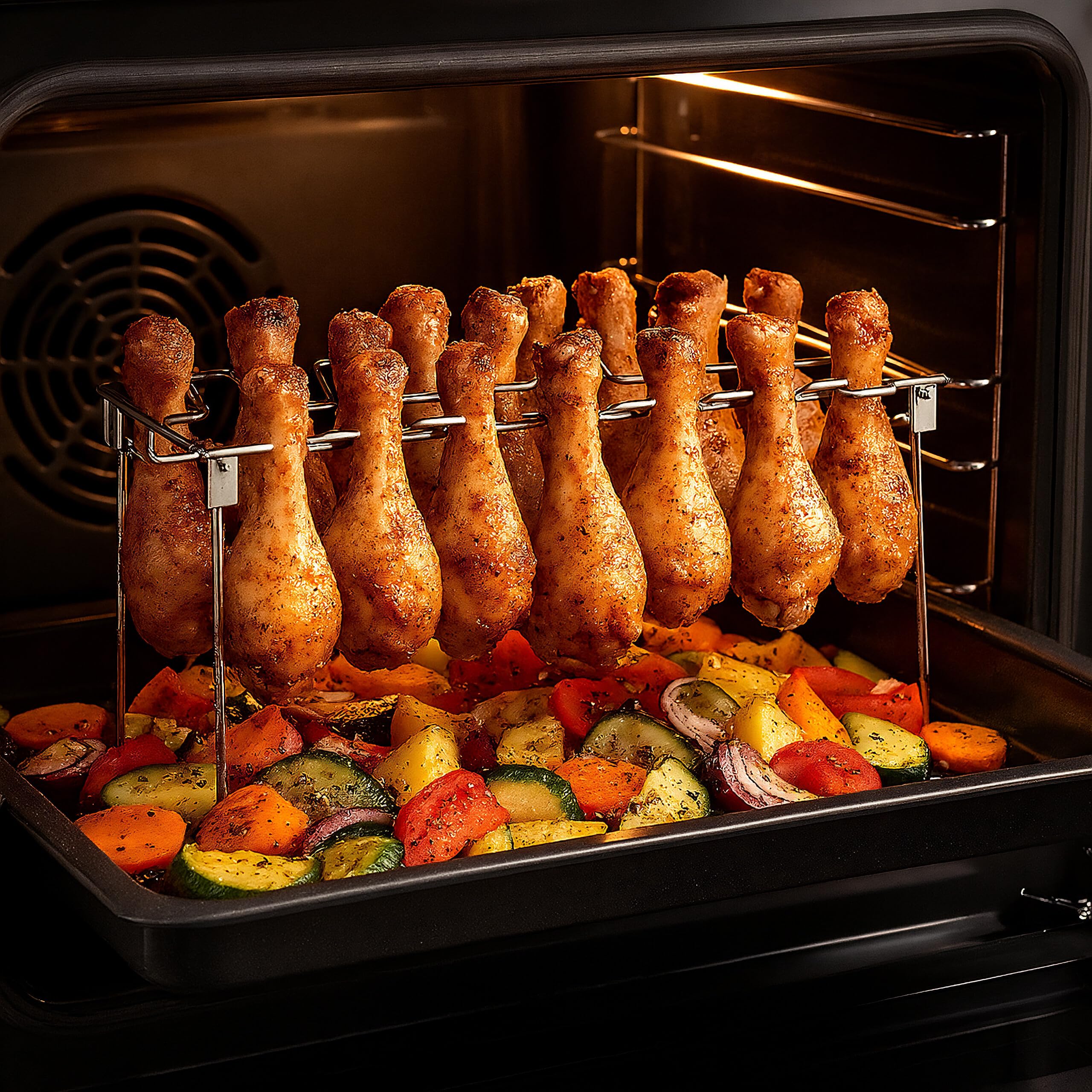 Supports pour Cuisses de Poulet Relaxdays, 2 pièces, en INOX, volaille croustillante sans retournement, Pliables, Argent