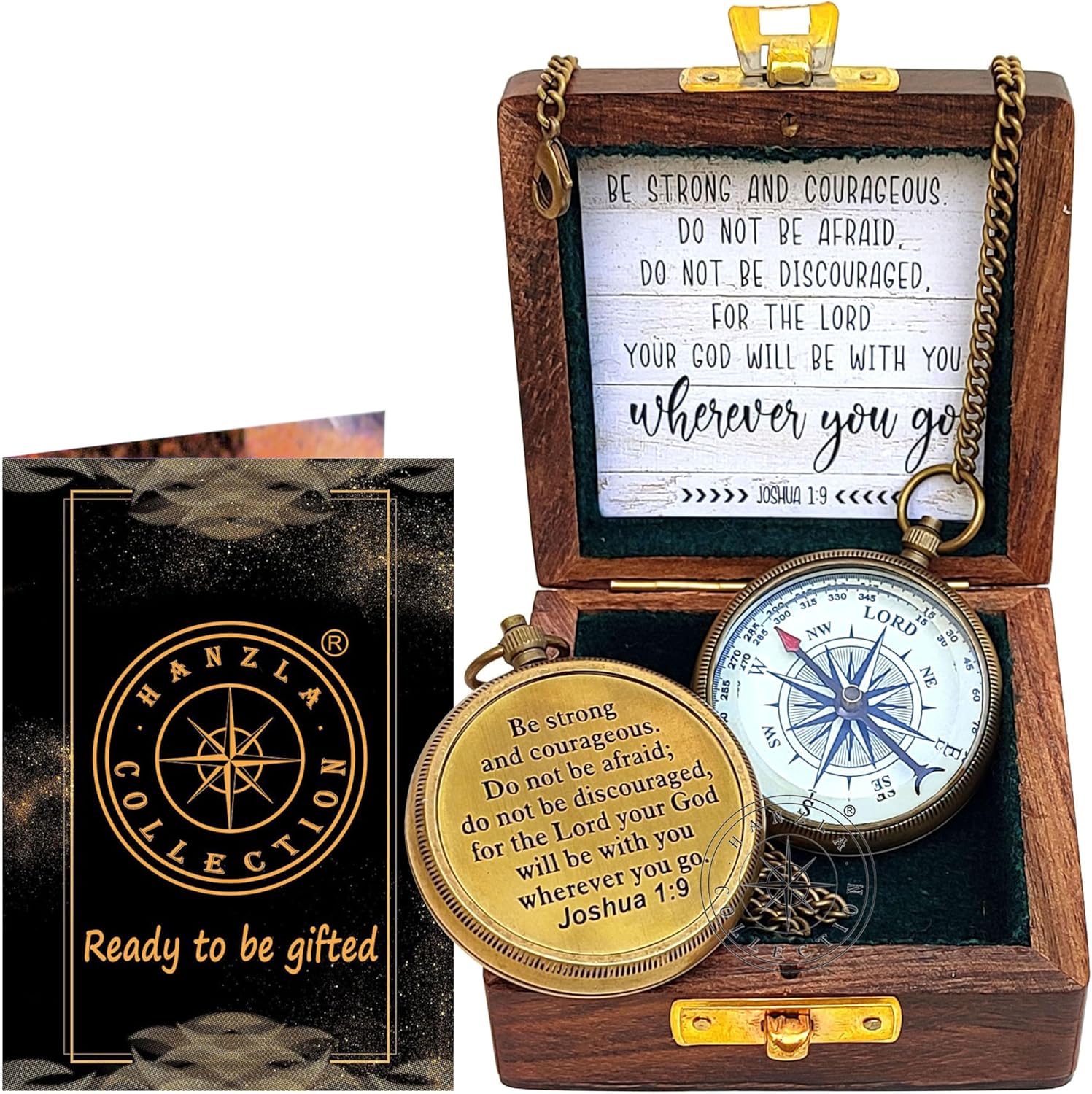Be Strong and Courageous, Do Not Be Afraid Quote Engraved Brass Directional Magnetic Compass, Joshua 1: 9 Religious Gifts for Women Men Boy Girl, Confirmation Gift Ideas