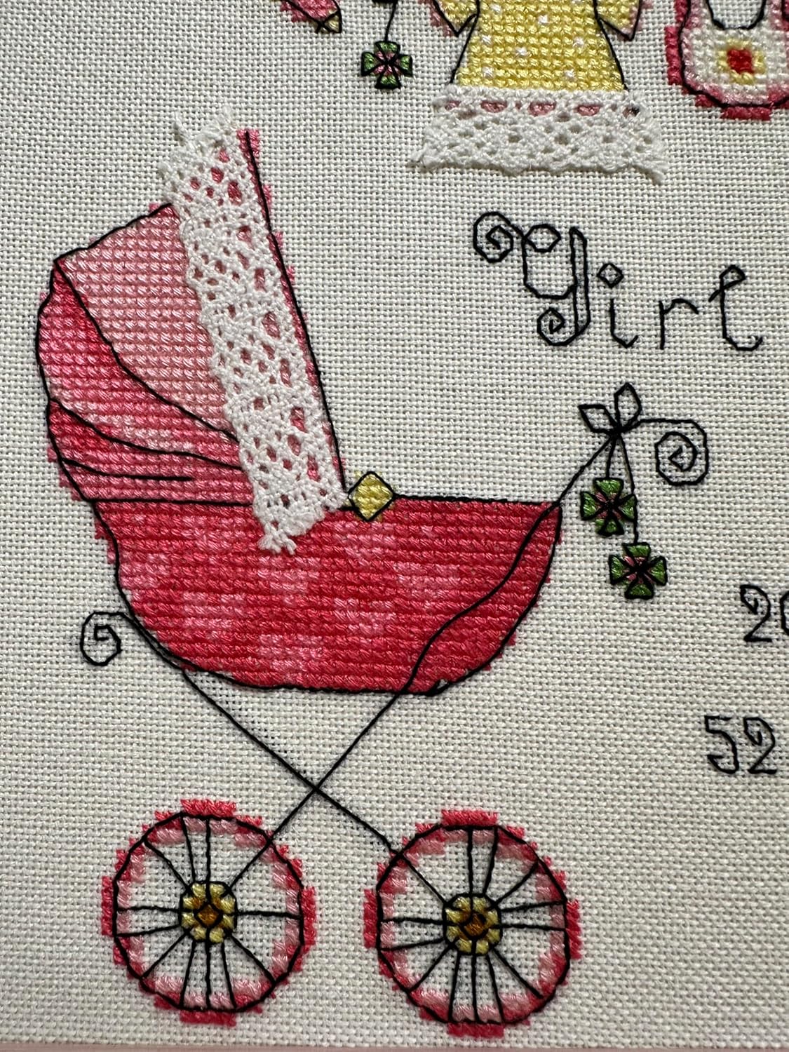 RIOLIS - It's a Girl! 1417, Cross Stitch Kits 7,87" x 7,87", Cross Stitch Kits for Beginners & Advanced, Crossstitching Kit Adult, Embroidery Counted Stitching Kit