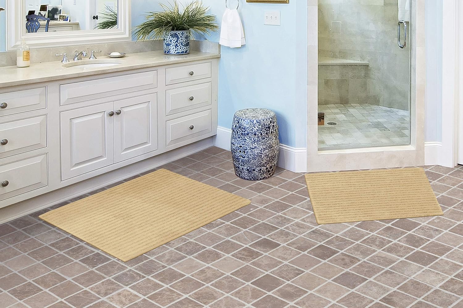 Garland Rug Sheridan Neutral Linen 2 Piece Set (17" X 24" / 21" X 34") Plush Strip Machine Washable Nylon Bath Rug