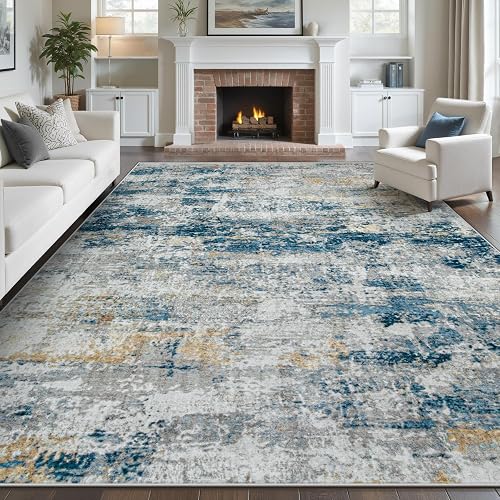 pmtsns 8x10 Blue Grey Gold Abstract Rug