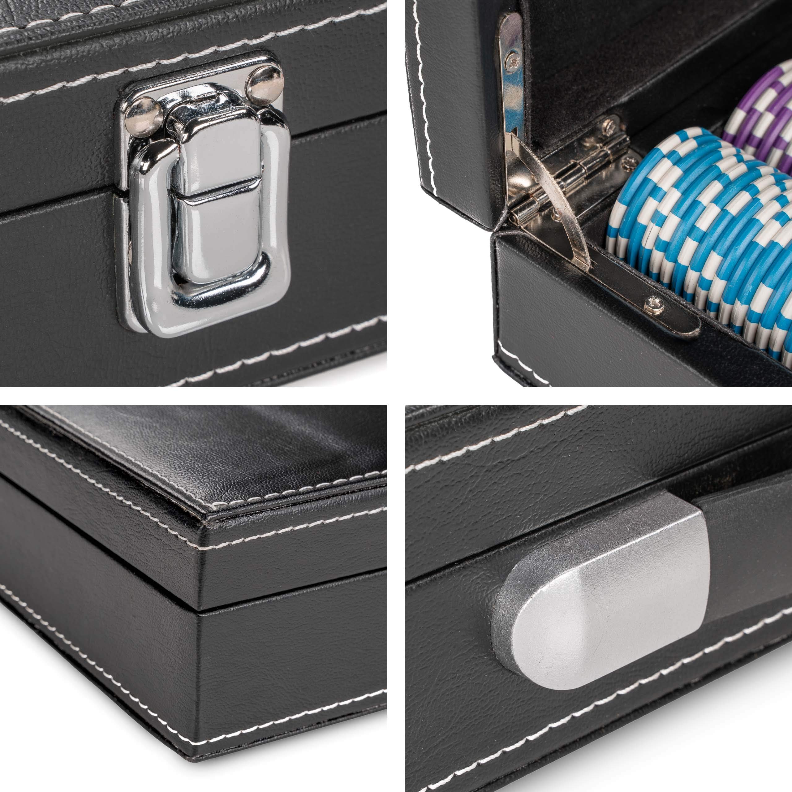 Nexos Trading Pokerkoffer Leder Deluxe mit 500 Ocean Champion Chips abgerundet hochwertige Metallkern Jetons 12 g Pokerset mit viel Zubehör Black Jack Texas Holdem