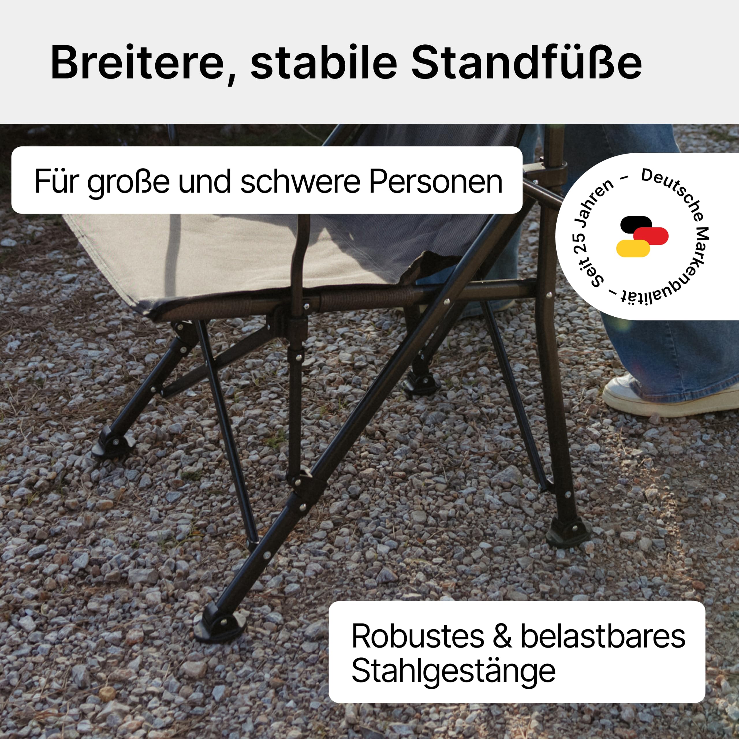 qeedo Johnny Jumbo, Stabiler XXL Campingstuhl bis 250 kg belastbar, mit Armlehnen, Getränkehalter, Kühltasche und robustem Stahlgestänge, Angelstuhl, faltbar, langlebig