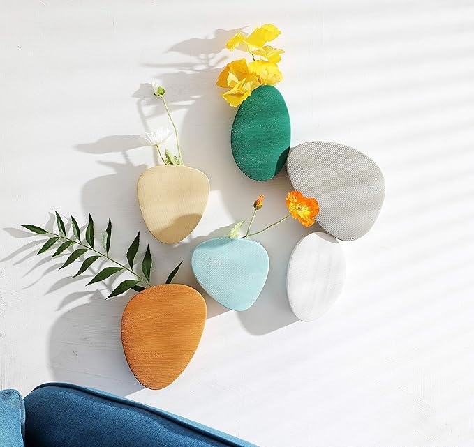 Purzest 6 Pcs Wall Succulent Planters, Ceramic Wall Mount