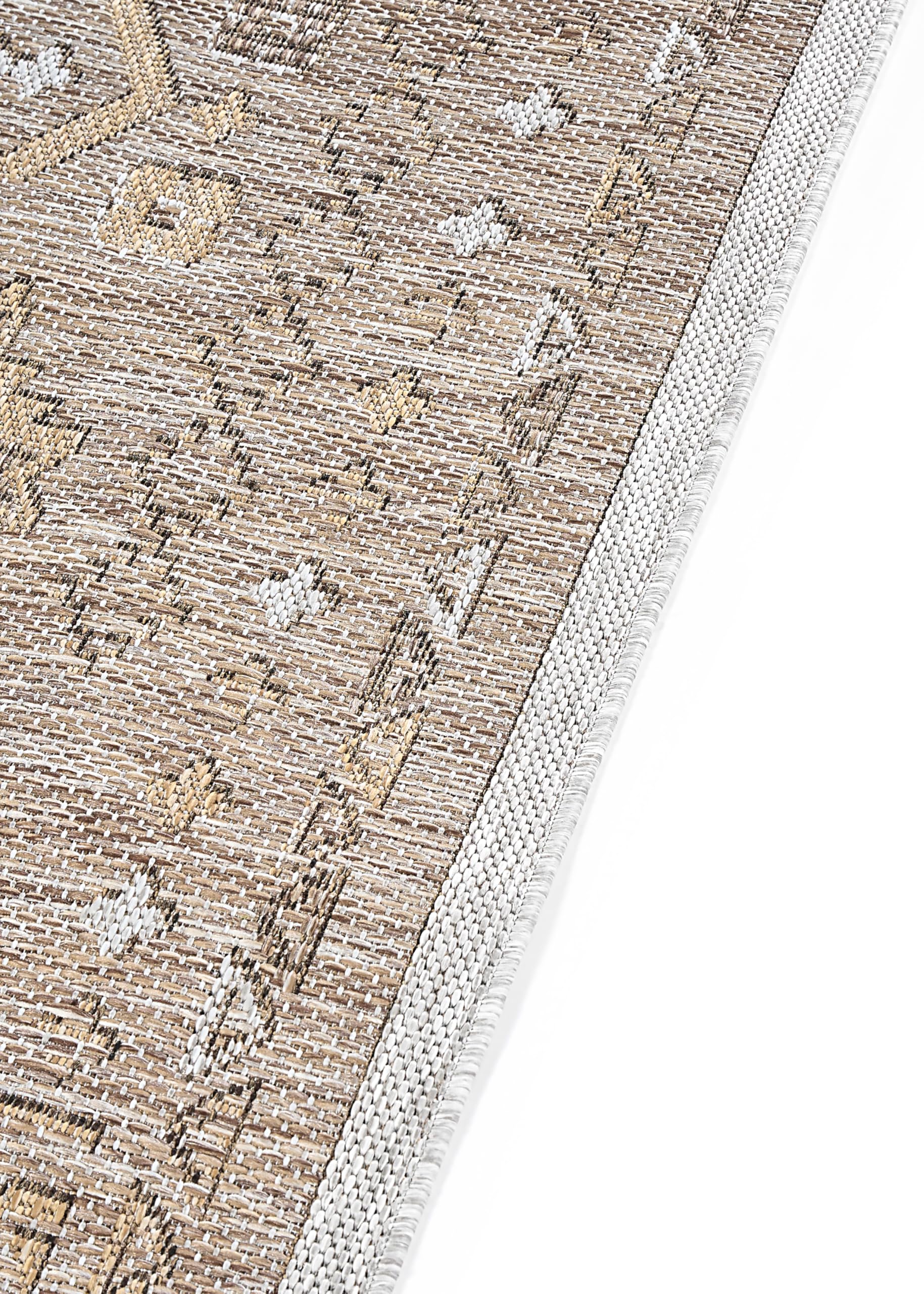 TAPISO Yucana Alfombra Exterior Tejido Plano Robusta Resistente UV Impermeable Interior Exterior Balcón Terraza Jardín Cocina Marrón Beige Marco Ornamental Oriental Moderna 160 x 230 cm