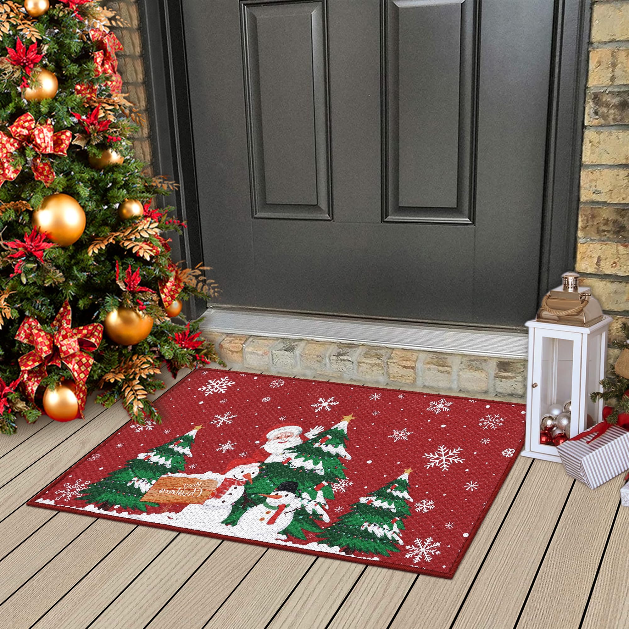 CAROMIO Felpudo de Navidad con diseño de Papá Noel, para entrada al aire libre, tapete rojo para árbol de Navidad, tapete de bienvenida para puerta delantera, tapete de Navidad para interiores o