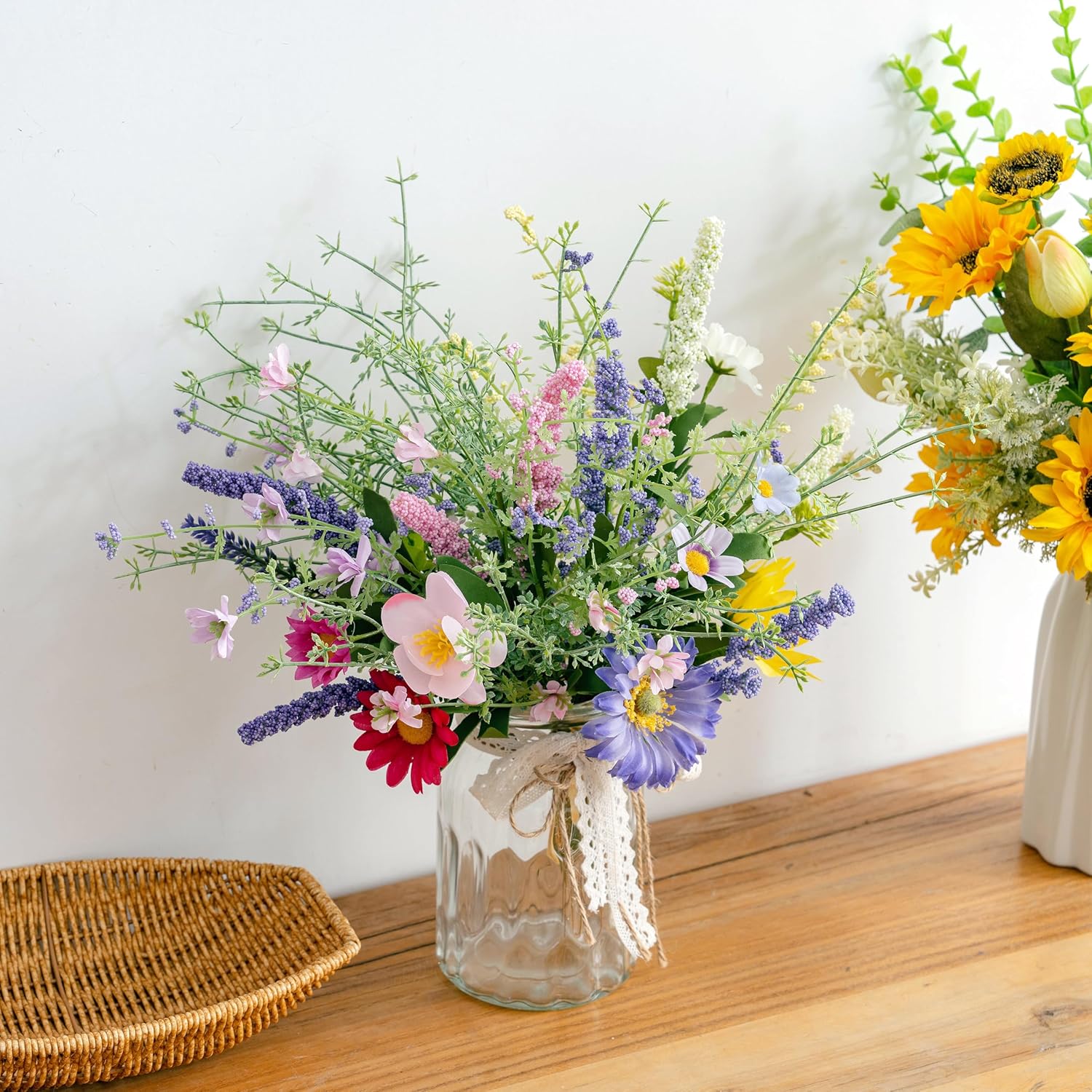 LUEUR Artificial Daisy Flowers Fake Silk Spring Colorful Flowers Fake Wildflowers Greenery Shrubs Plastic Plants Arrangements Bouquet for Home Indoor Table Vase Wedding Party Decor