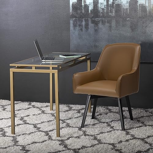 Miniatura 2 de Studio Designs Home Spire Luxe 70188 - Silla giratoria con brazos, para invitados, comedor, oficina, cuero mezclado con negro y marrón caramelo