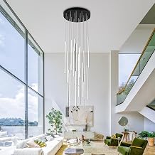 Modern LED Chandelier Clustered Led Pendant Light Black 24 Lights Dimmable High Ceiling Large Hanging Lighting Fixture for Loft Villa Living Room Stairs Foyer
