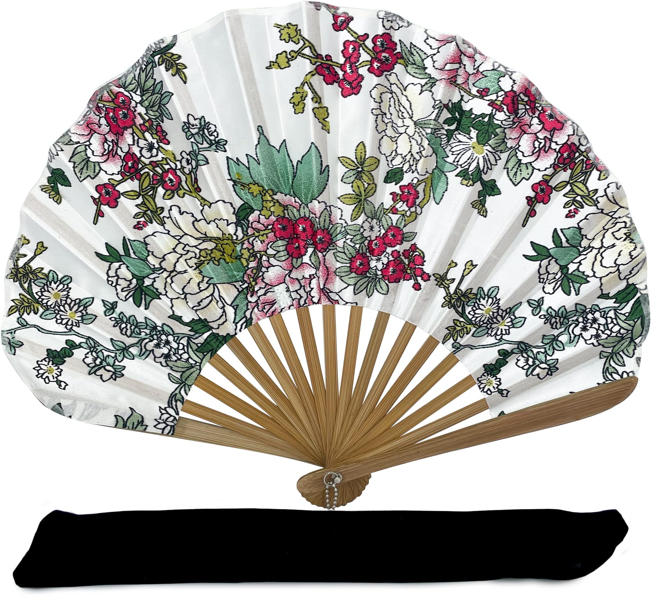 Folding Hand Held Fans, Rangebow Ascot Style Hand Held Fans for Women Girls Japanese Vintage Retro Silk Fabric Fan with a Matching Fabric Pouch Wedding Dance Church Party Gifts for Teachers (AS08)