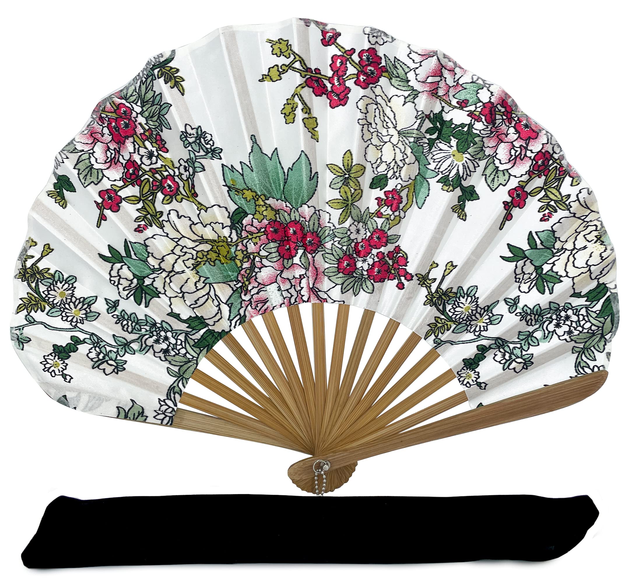Folding Hand Held Fans, Rangebow Ascot Style Hand Held Fans for Women Girls Japanese Vintage Retro Silk Fabric Fan with a Matching Fabric Pouch Wedding Dance Church Party Gifts for Teachers (AS08)