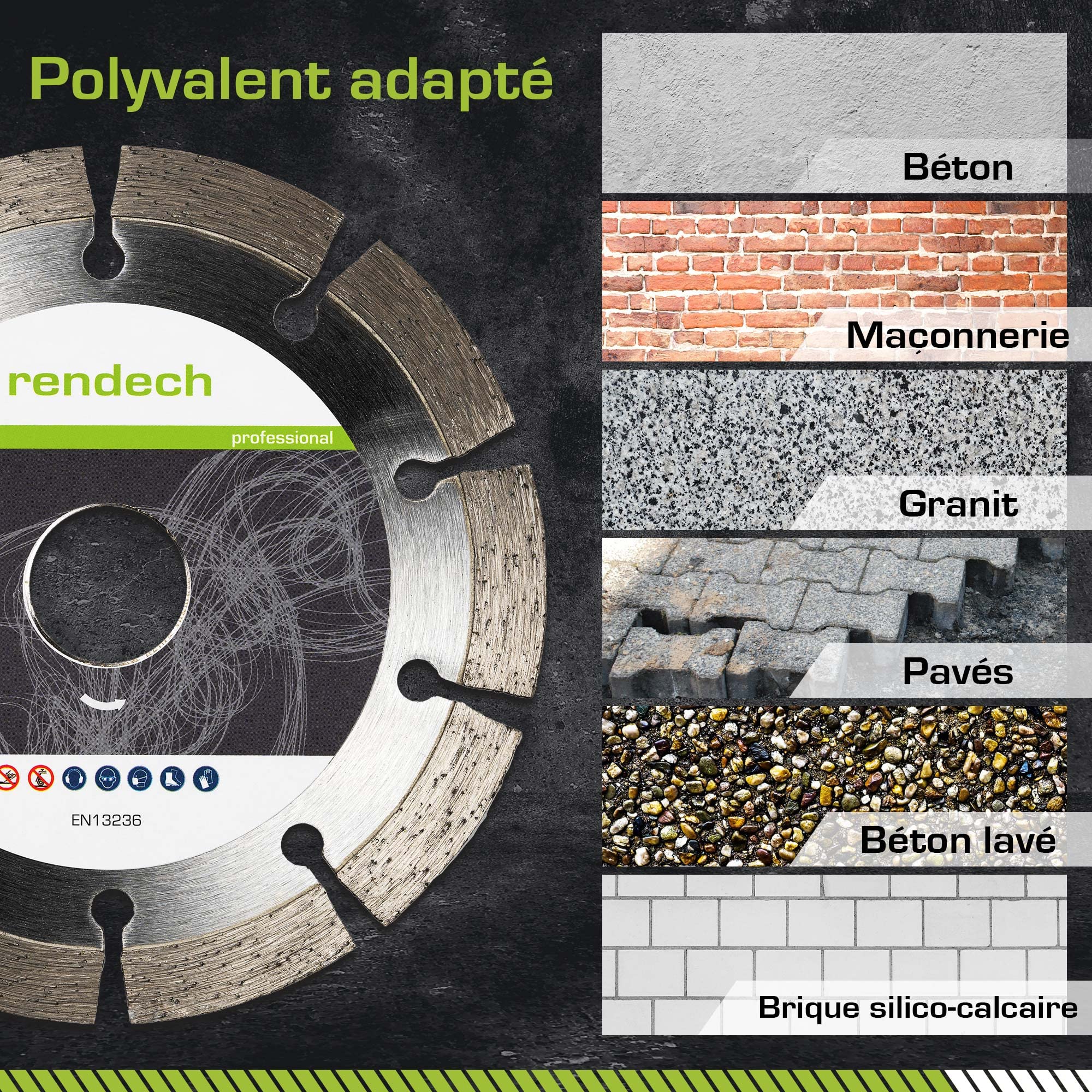 rendech® Disque diamant 125 mm professionnel pour Béton, Pierre, Brique etc. - Disques à tronçonner diamantés haute performance | Lot de 2
