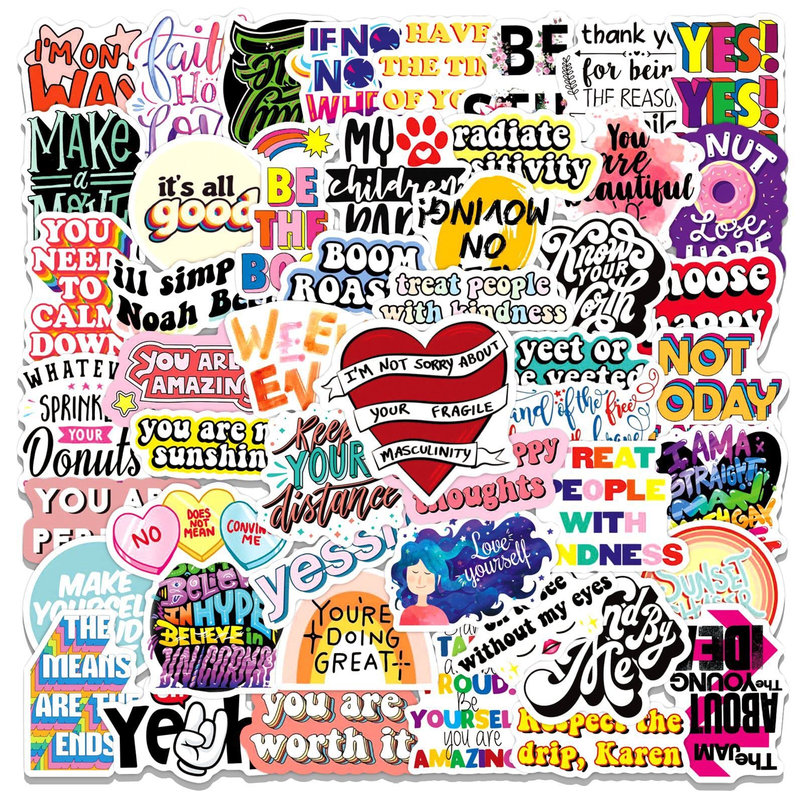 50Pcs Inspirational Words Stickers, Positive Motivational Quote Stickers Packs for Skateboards, Journals, Water Bottles, Teaching Rewards, Vinyl Waterproof Decals for Teens Adults