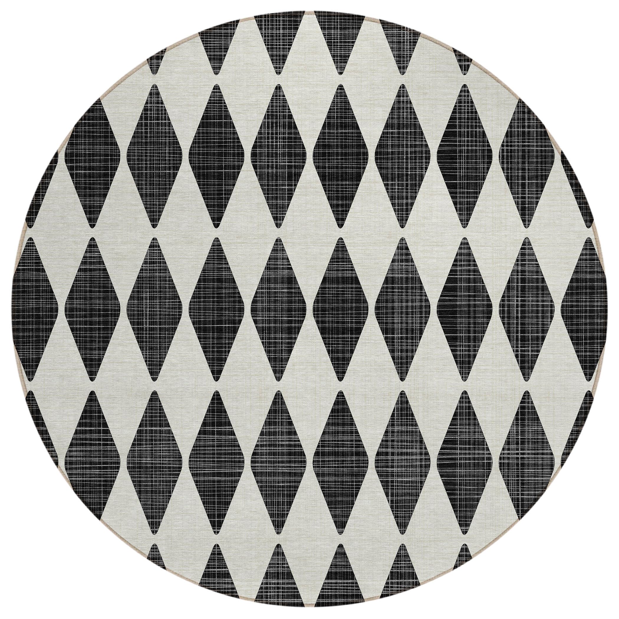 Addison Rugs Chantille ACN578 Black 8' x 8' Indoor Outdoor Round Rug, Easy Clean, Machine Washable, Non Shedding, Bedroom, Living Room, Dining Room,