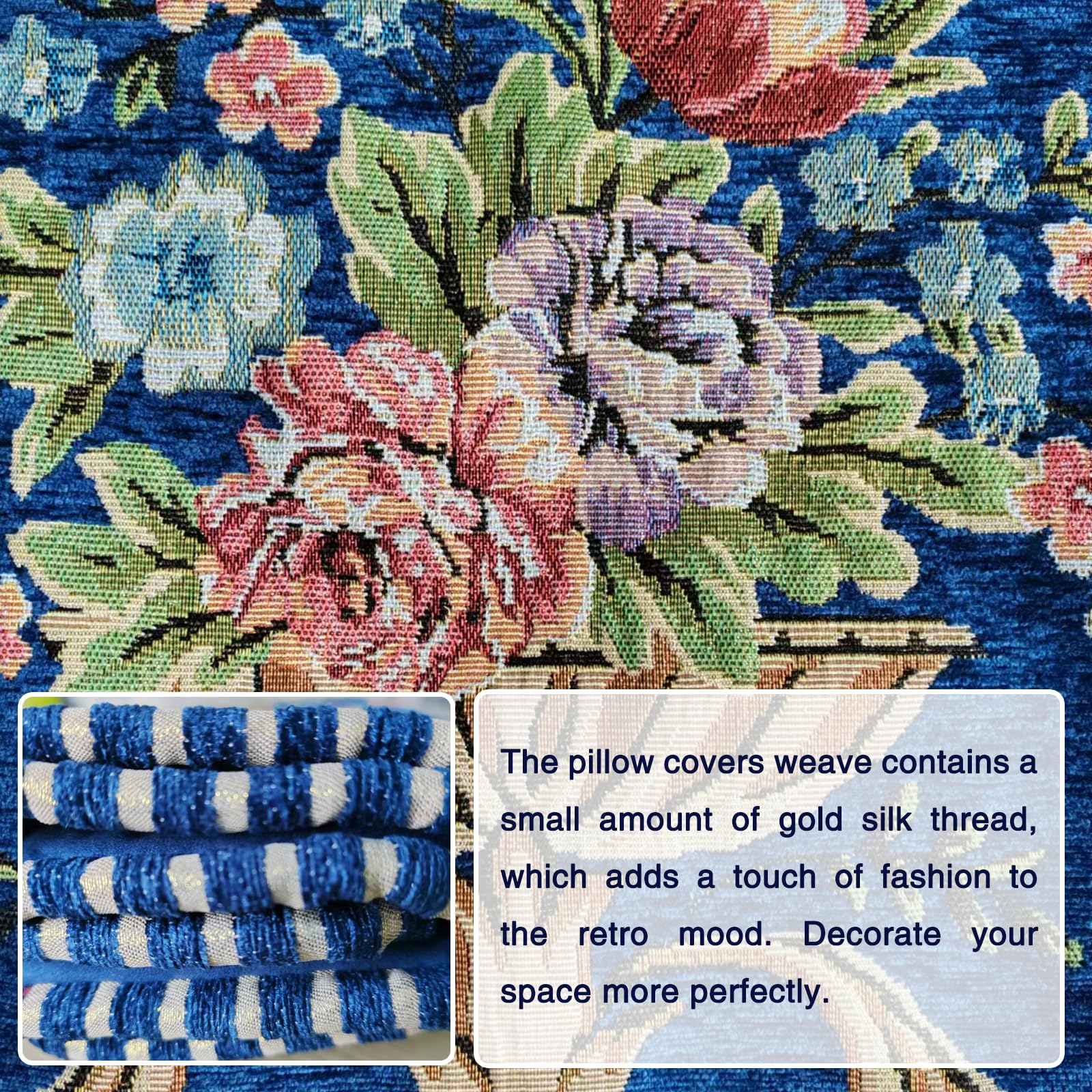 Amazon.com: Qupace Set of 2 Blue Vintage Embroidered Throw Pillows