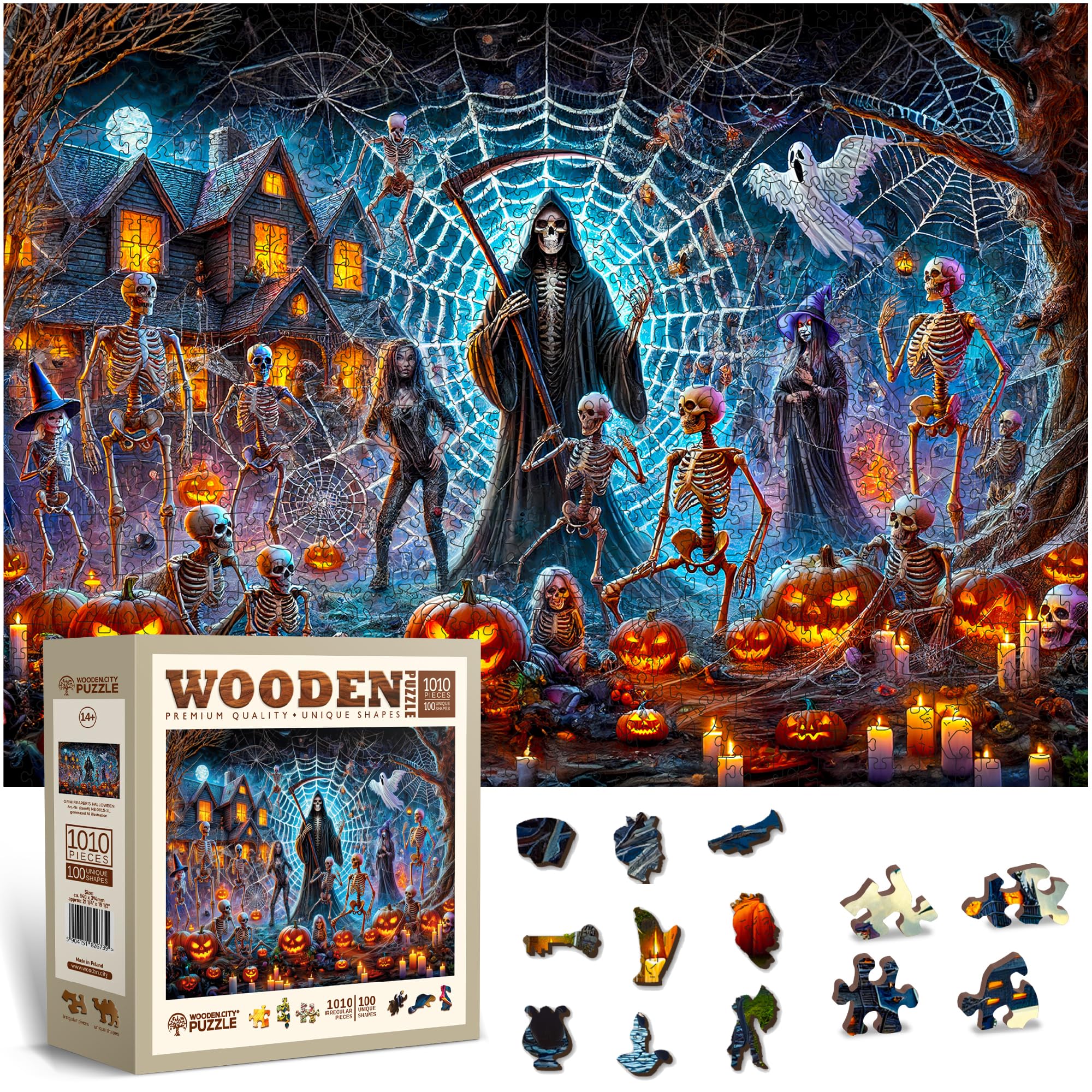 WOODEN.CITY Wooden Jigsaw Puzzles for Adults - Challenging 1000 Piece Halloween Puzzle, Unique Puzzles for Adults, 1000 Piece Jigsaw for Puzzle Enthusiasts (Grim Reapers)