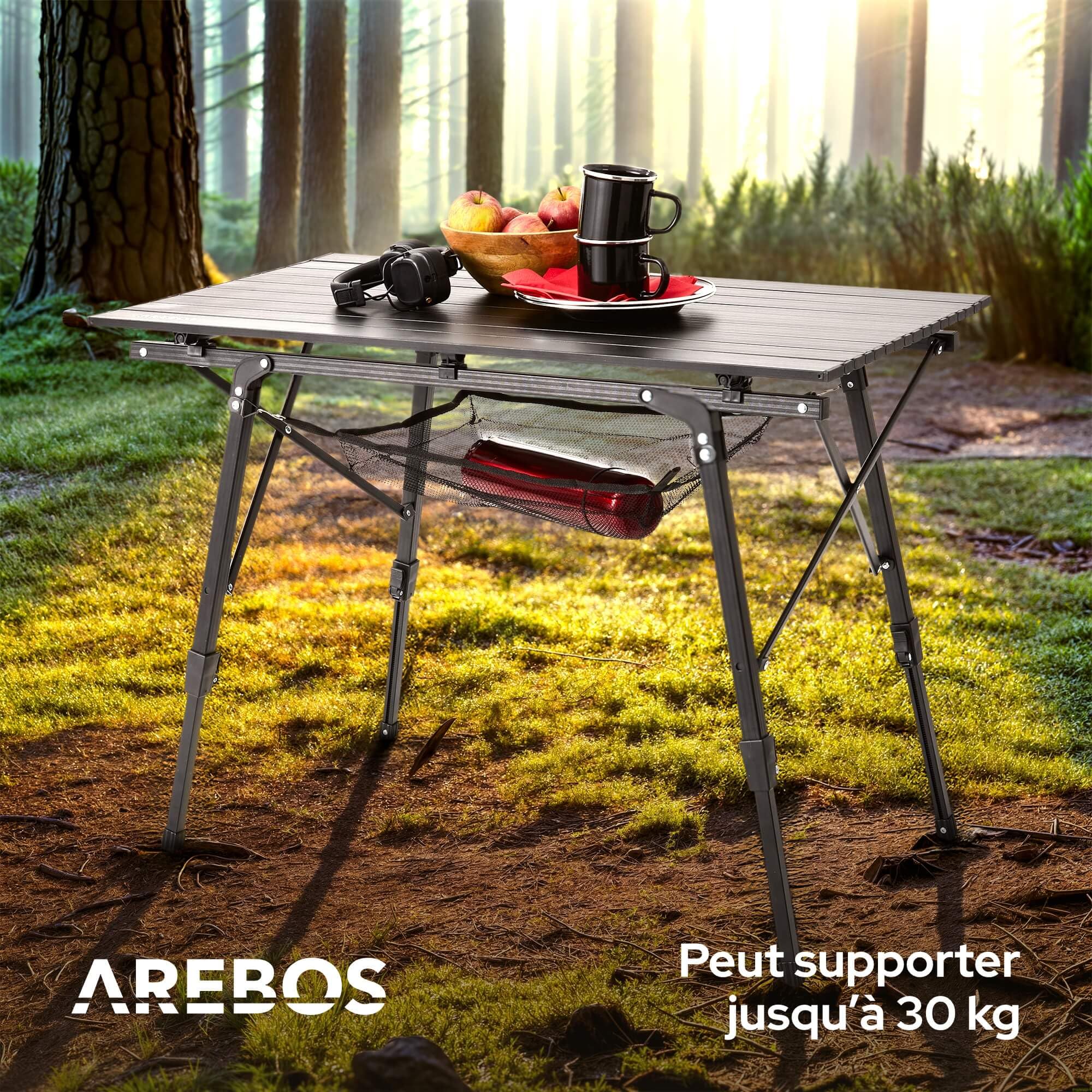 AREBOS Table de Camping Pliante réglable en Hauteur 47-69 cm avec Sac de Transport | pour Jardin, Barbecue, Pique-Nique, Balcon, Voyage | Noir
