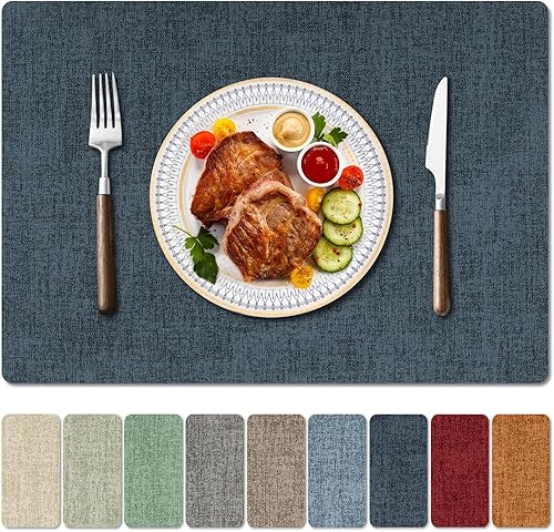 Miniatura 17 de Juego de 4 manteles individuales de piel sintética resistentes al calor – Manteles individuales impermeables, a prueba de aceite, lavables, de
