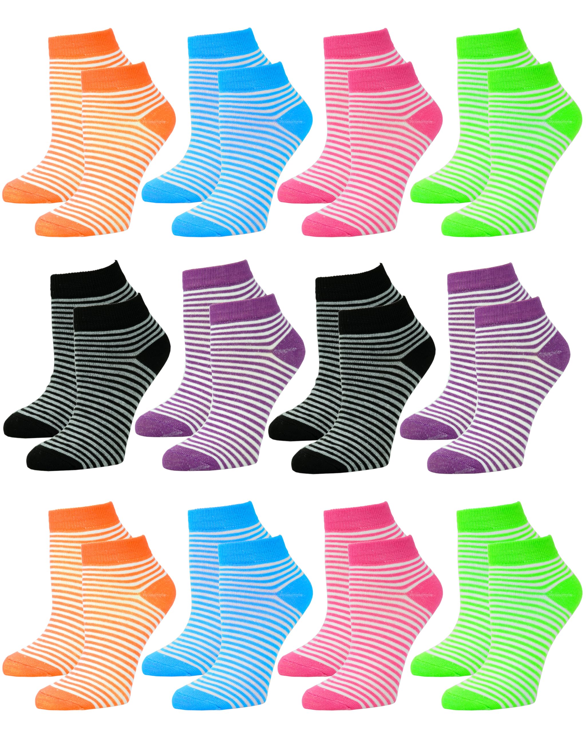 Gelante 12-Pair Women's Ankle Socks, Colorful Comfortable Lightweight Breathable Athletic