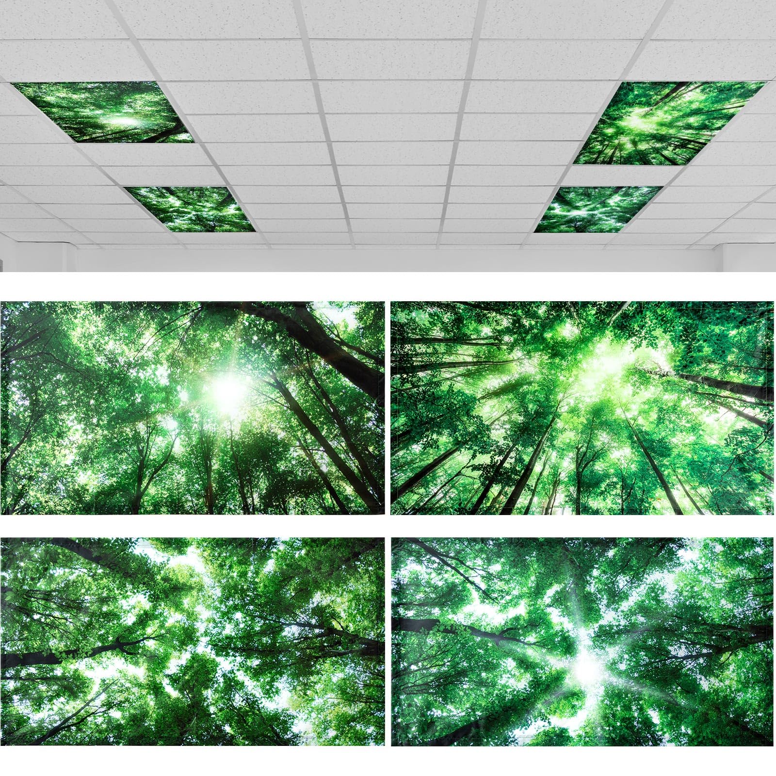 ROCEEI 4 Pcs Fluorescent Light Covers, 4x2 Feet, Forest