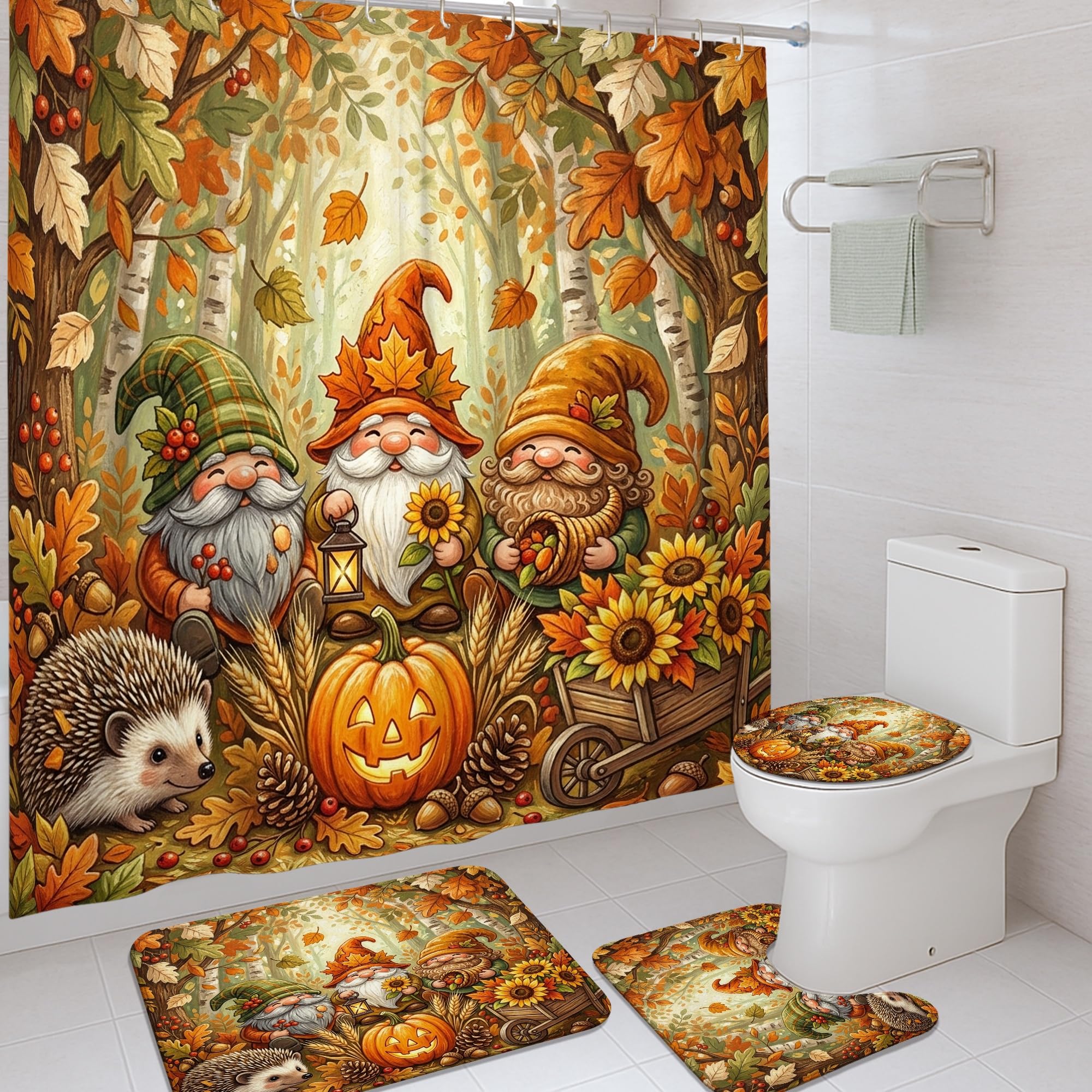 Rideau de douche en toile et tapis motif tournesol pour chambre d'amis