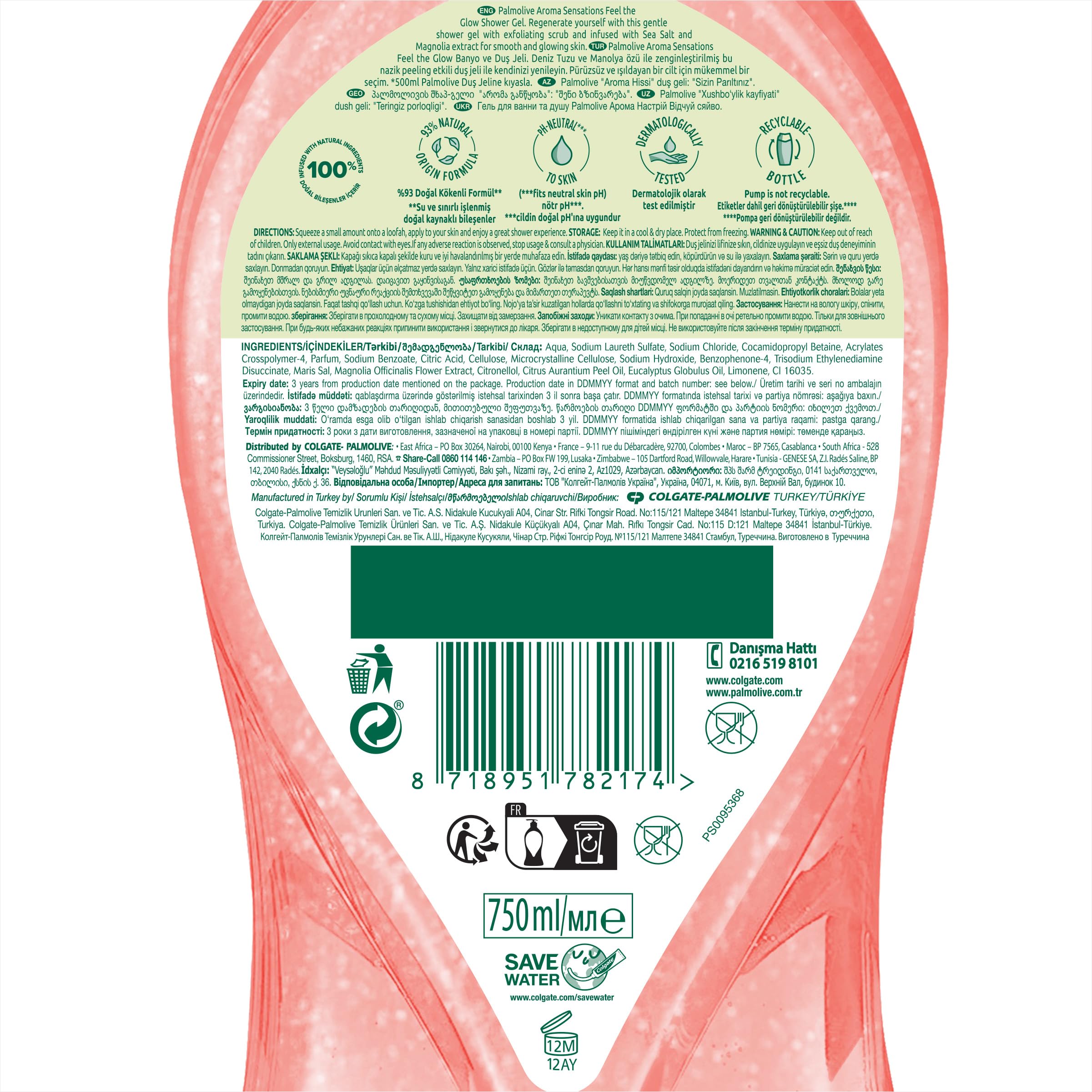 Palmolive, Aroma Sensations Feel The Glow Peeling Etkilli Banyo Ve Duş Jeli 750ml, Çok Renkli