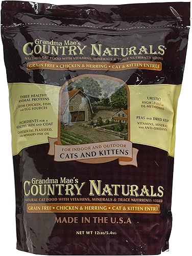 Grandma Maes Country Naturals Alimento seco sin granos para gatos y gatitos 12 libras de pollo y arenque receta