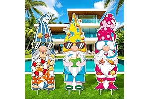 Summer Gnome Yard Sign Decorations Hawaiian Gnome Garden Yard Sign with Stakes