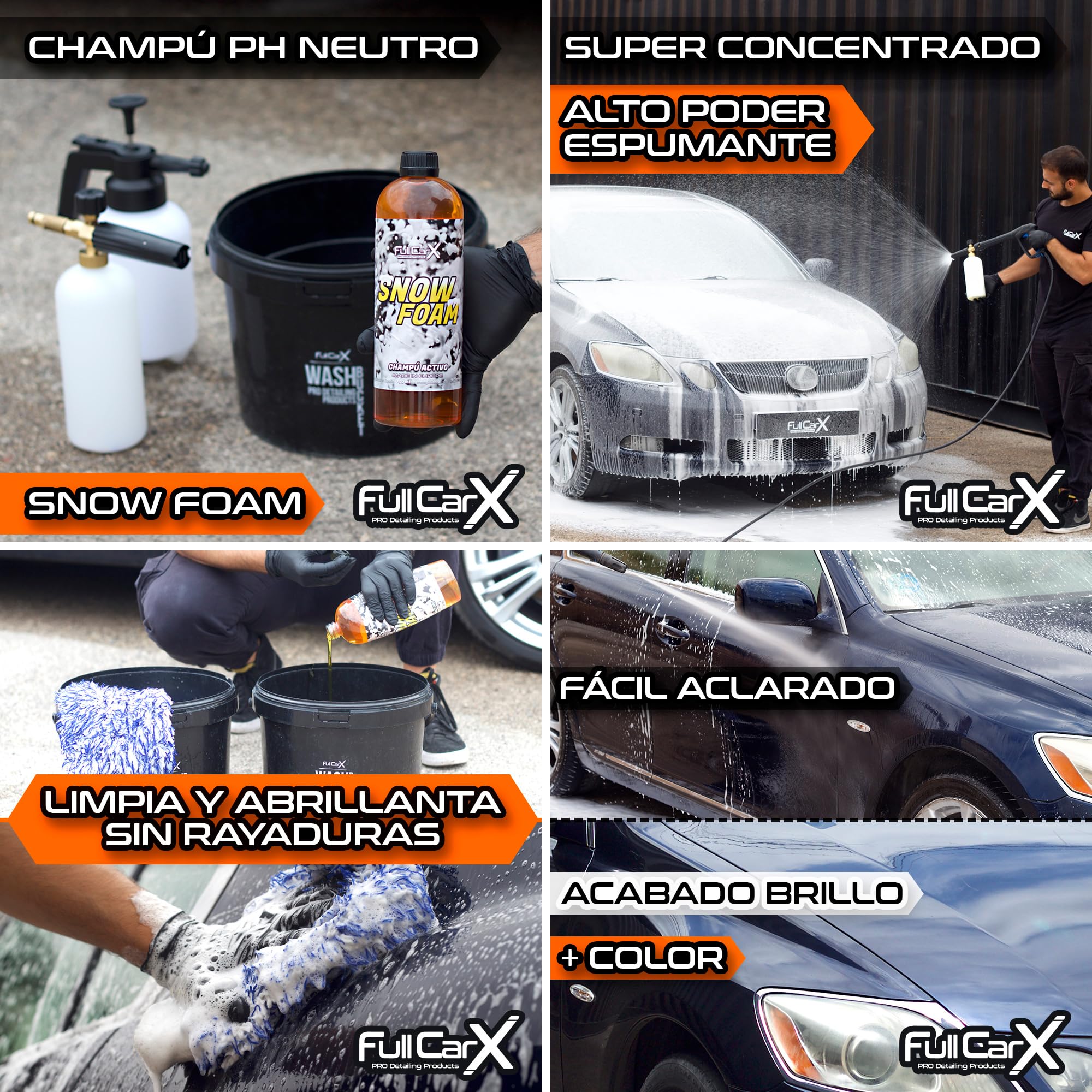 FULLCARX Podstawowy zestaw do czyszczenia samochodu z akcesoriami, środek do czyszczenia felg żelaznych odkażający szampon śnieżny pH neutralny wosk szybki, środek czyszczący, mycie detali