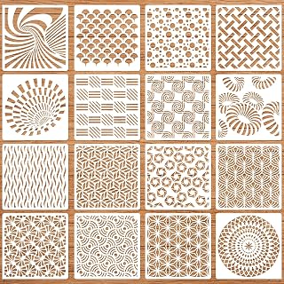 Geometric Stencils for Painting, 16PCS 6" Plastic Stencils for Crafts Reusable, Spiral Vortex & Sunburst Patterns, Drawing Templates for Modern Wall Art, Furniture, Canvas & Home Decor